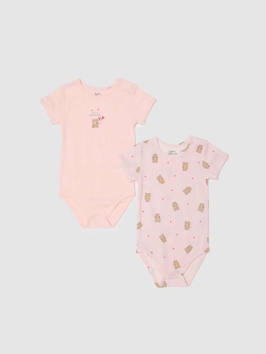 Bipack body in puro cotone rosa da neonata con stampe di orsetti_0