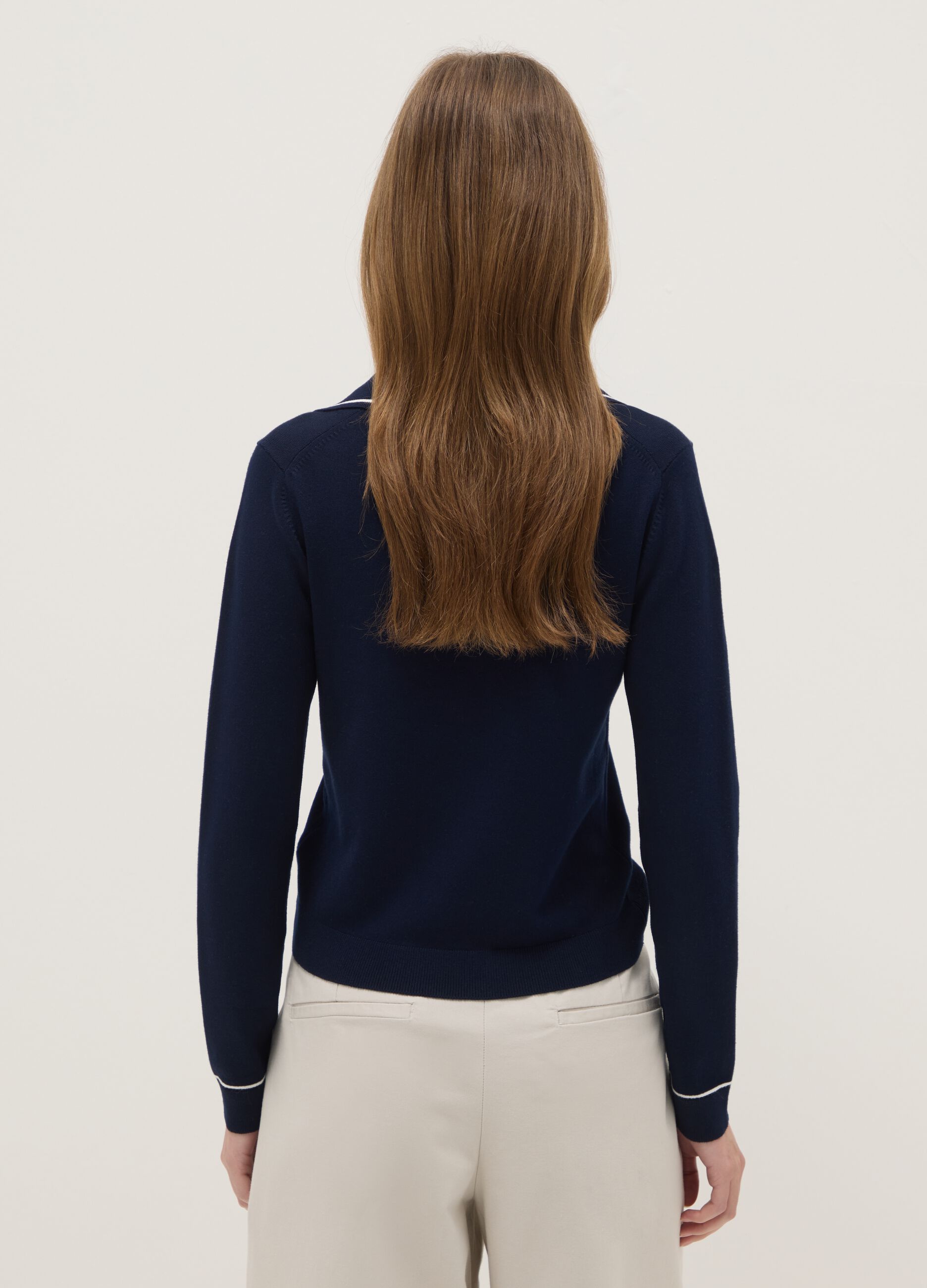 Blue regular fit shirt with polo collar and contrast details