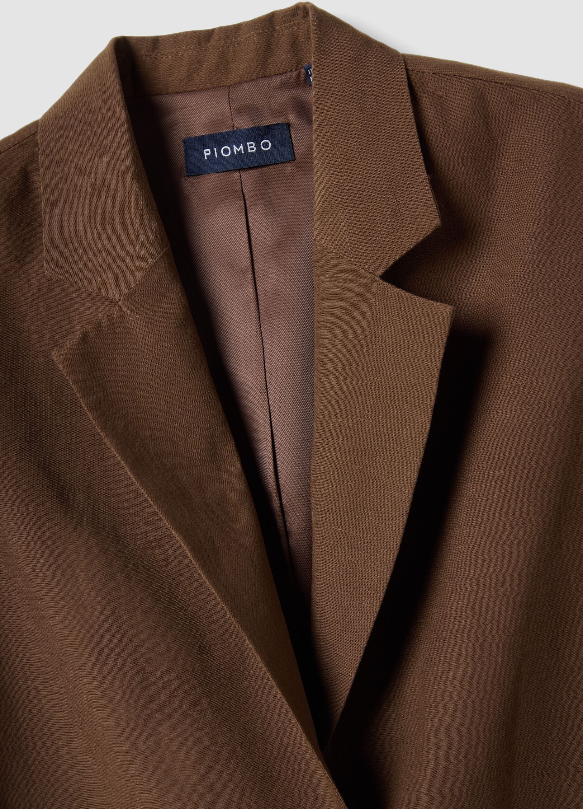Brown regular fit lyocell and linen blend waistcoat with belt