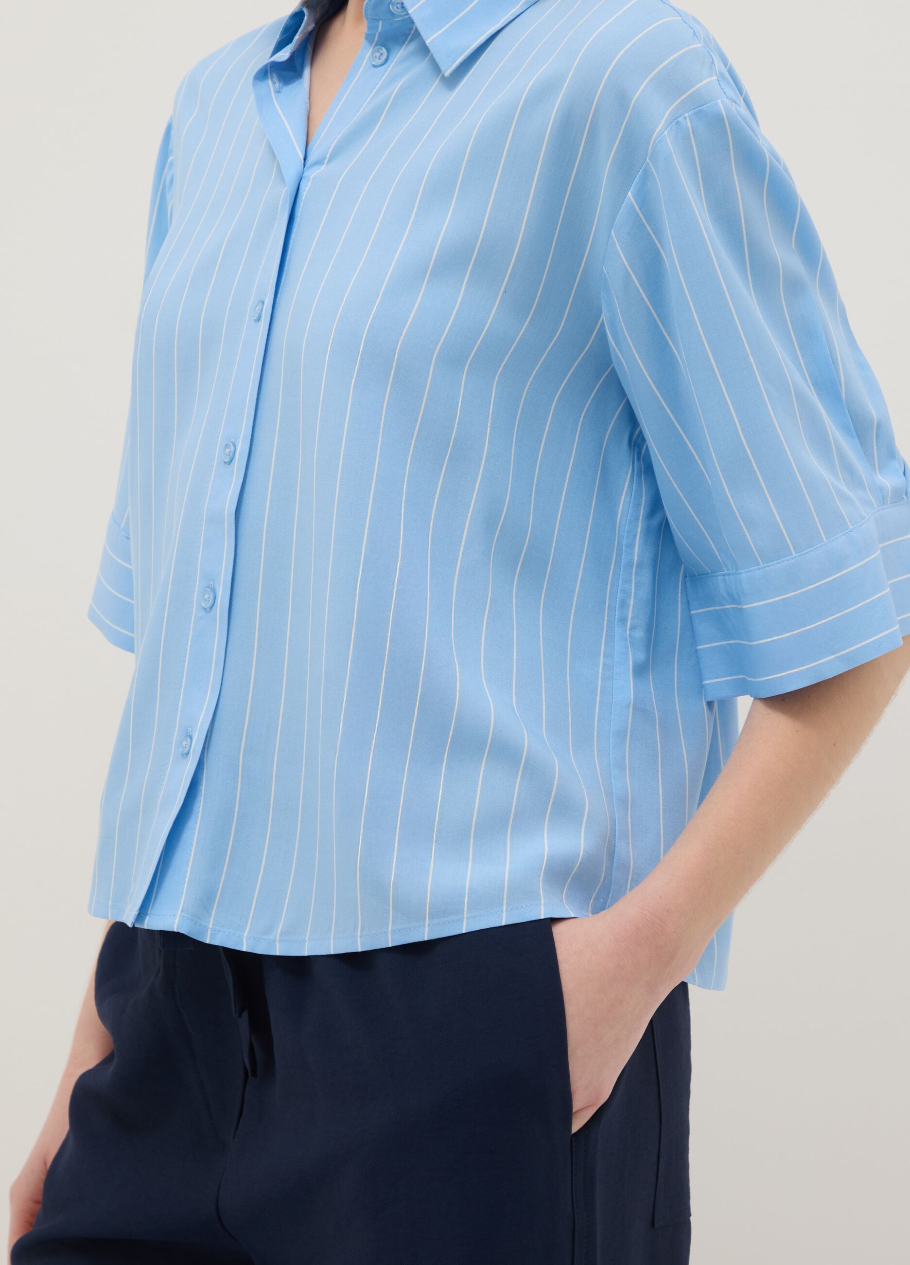 Pure viscose light blue striped regular fit shirt