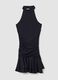 Black stretch dress with high neck and ruffle hem_4