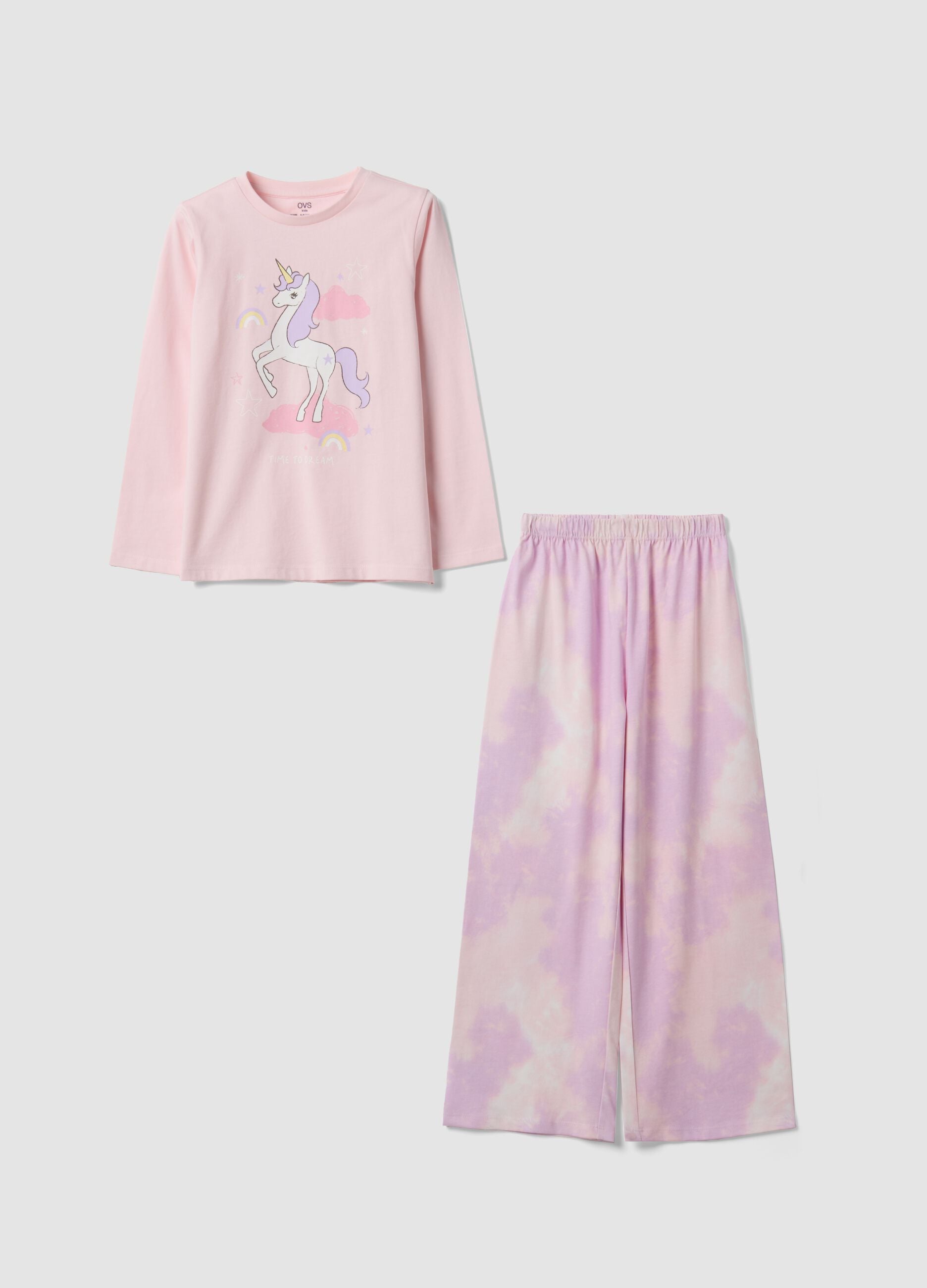 Multicoloured pure organic cotton unicorn print pyjamas for girls