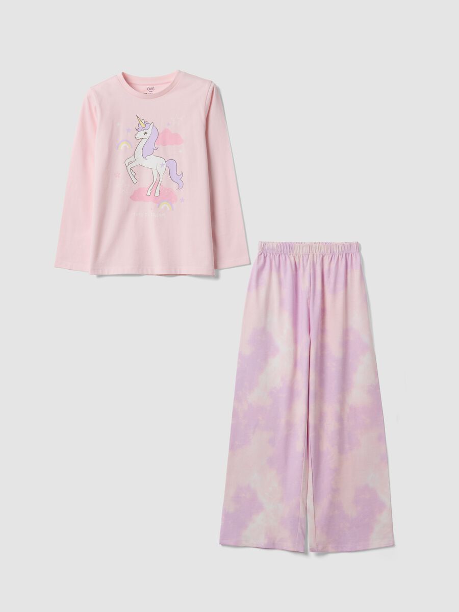 Multicoloured pure organic cotton unicorn print pyjamas for girls_0