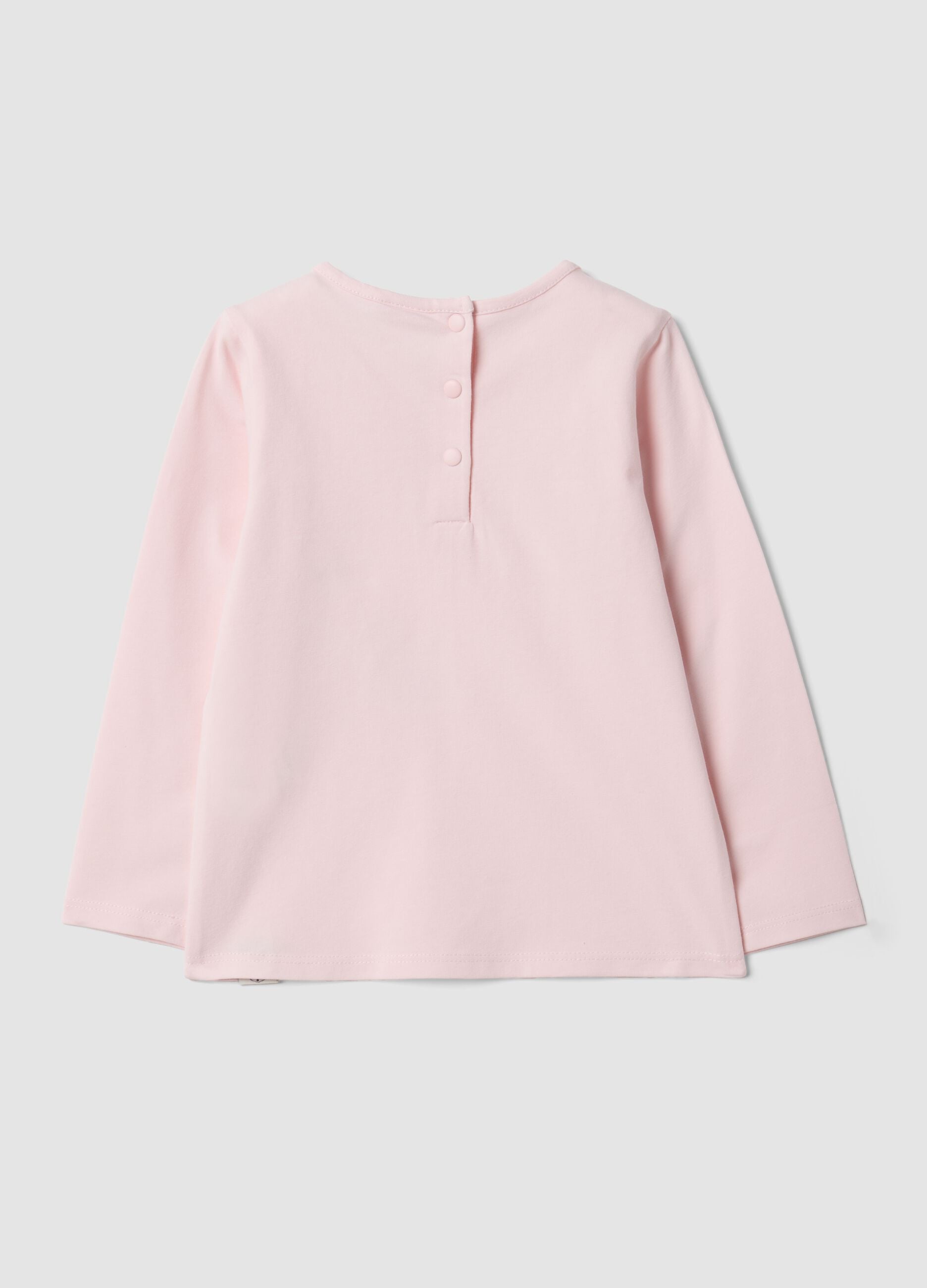 Pink organic stretch cotton T-shirt with Minnie prints for baby girl