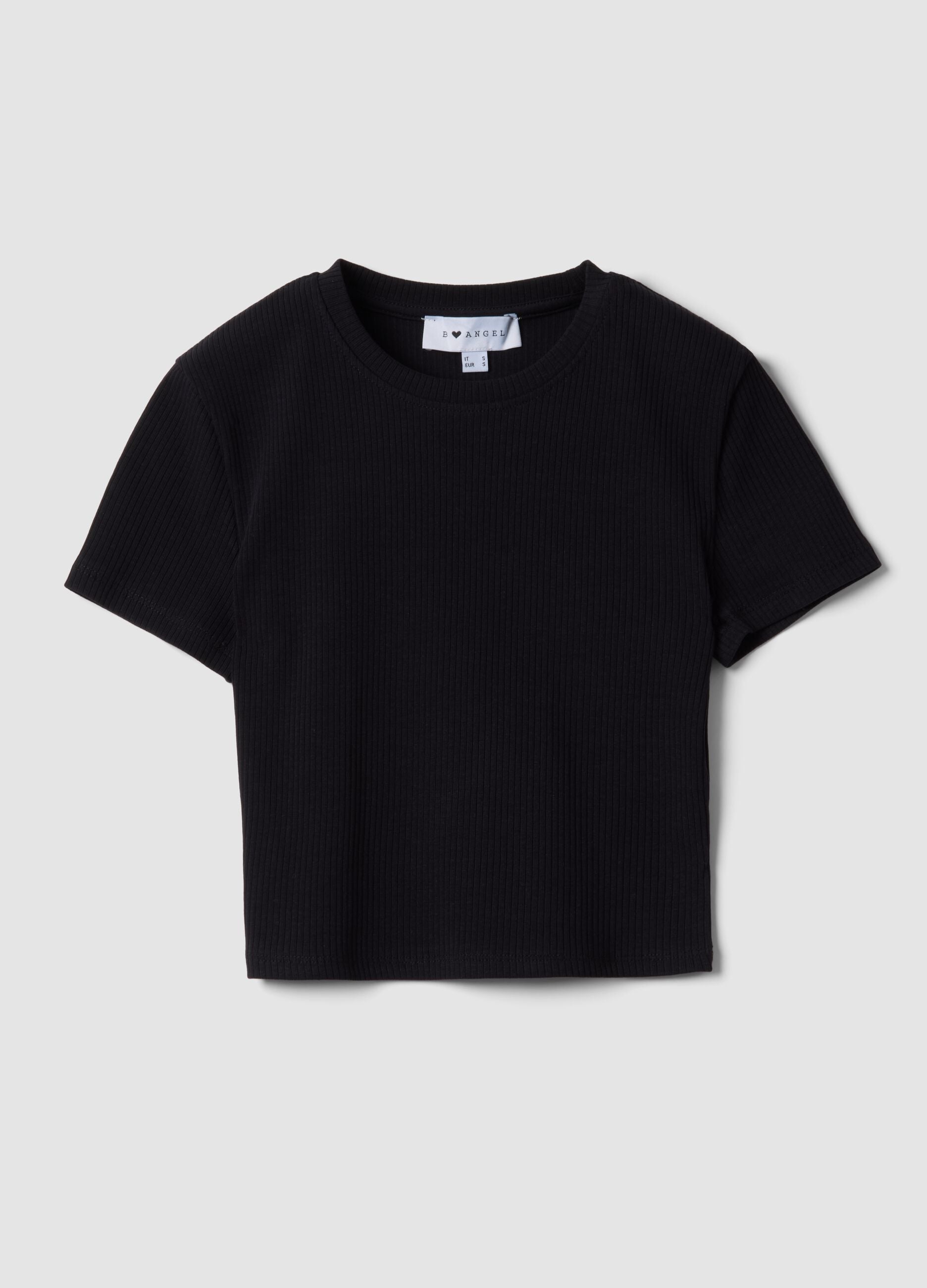 Black ribbed fitted stretch-cotton T-shirt