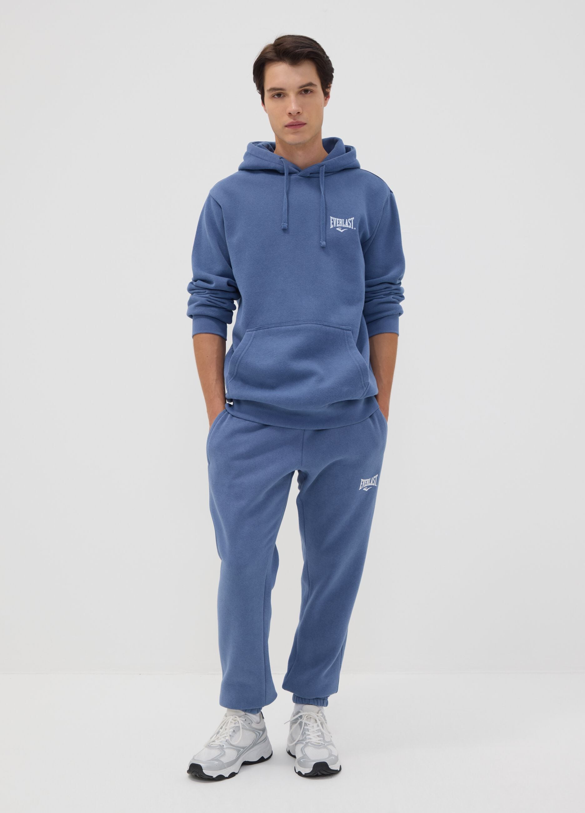 Blue cotton-blend joggers with logo