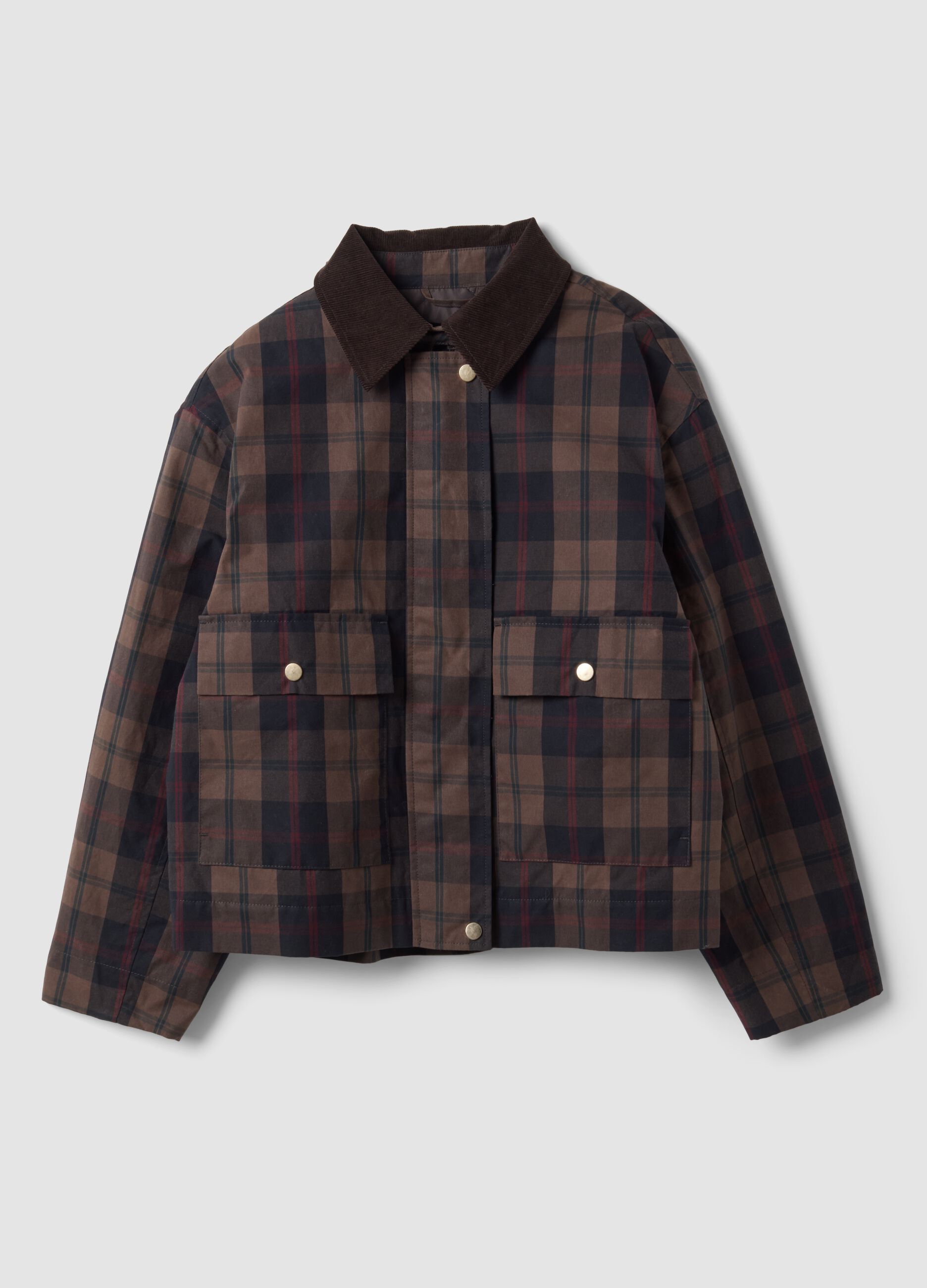 Brown checked padded pure cotton jacket