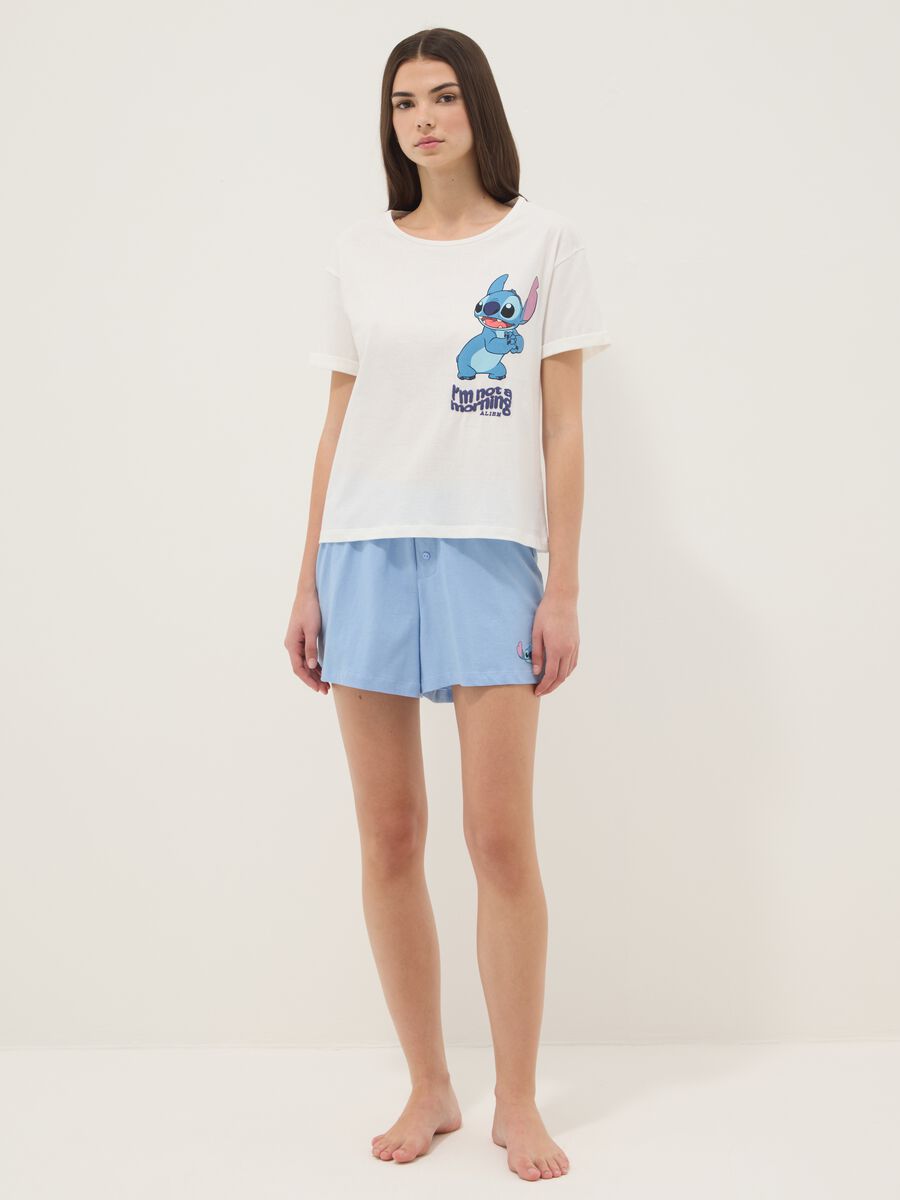 White and light blue short pure cotton pyjamas with Stitch print_0