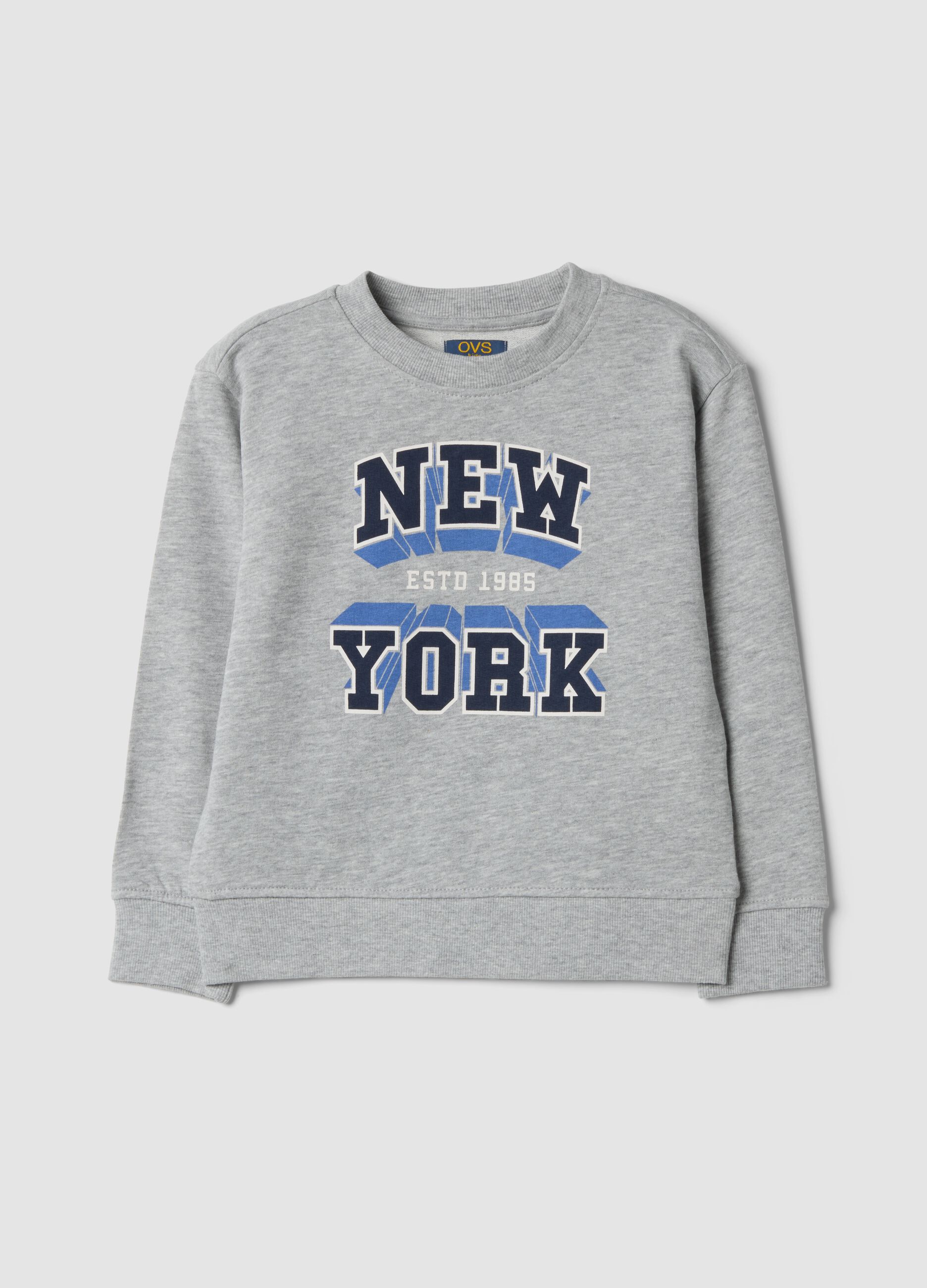 Grey crew-neck sweatshirt in cotton and viscose blend