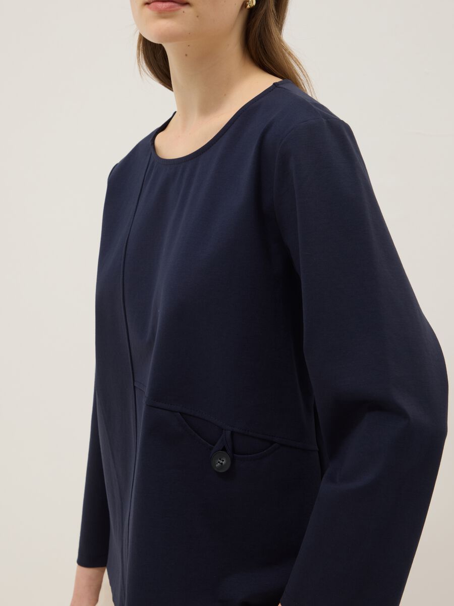 Blusa blu a maniche lunghe in cotone elasticizzato regular fit_3