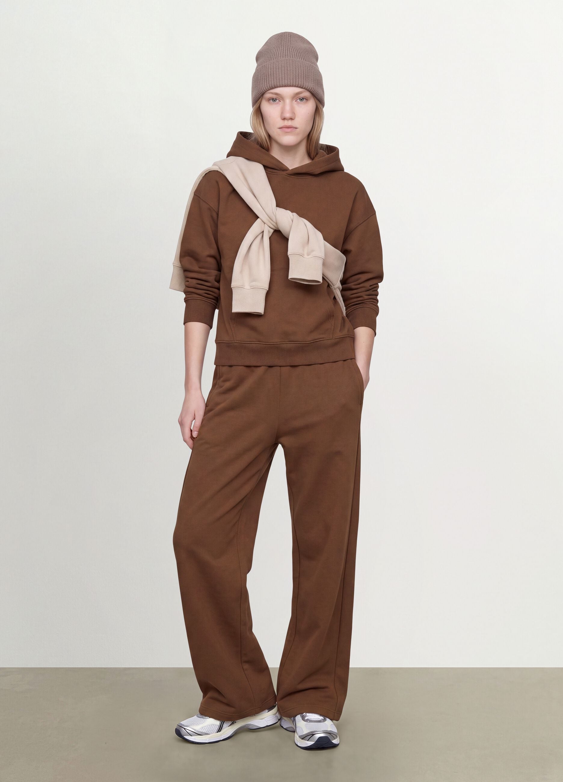 Brown cotton-blend straight-fit joggers