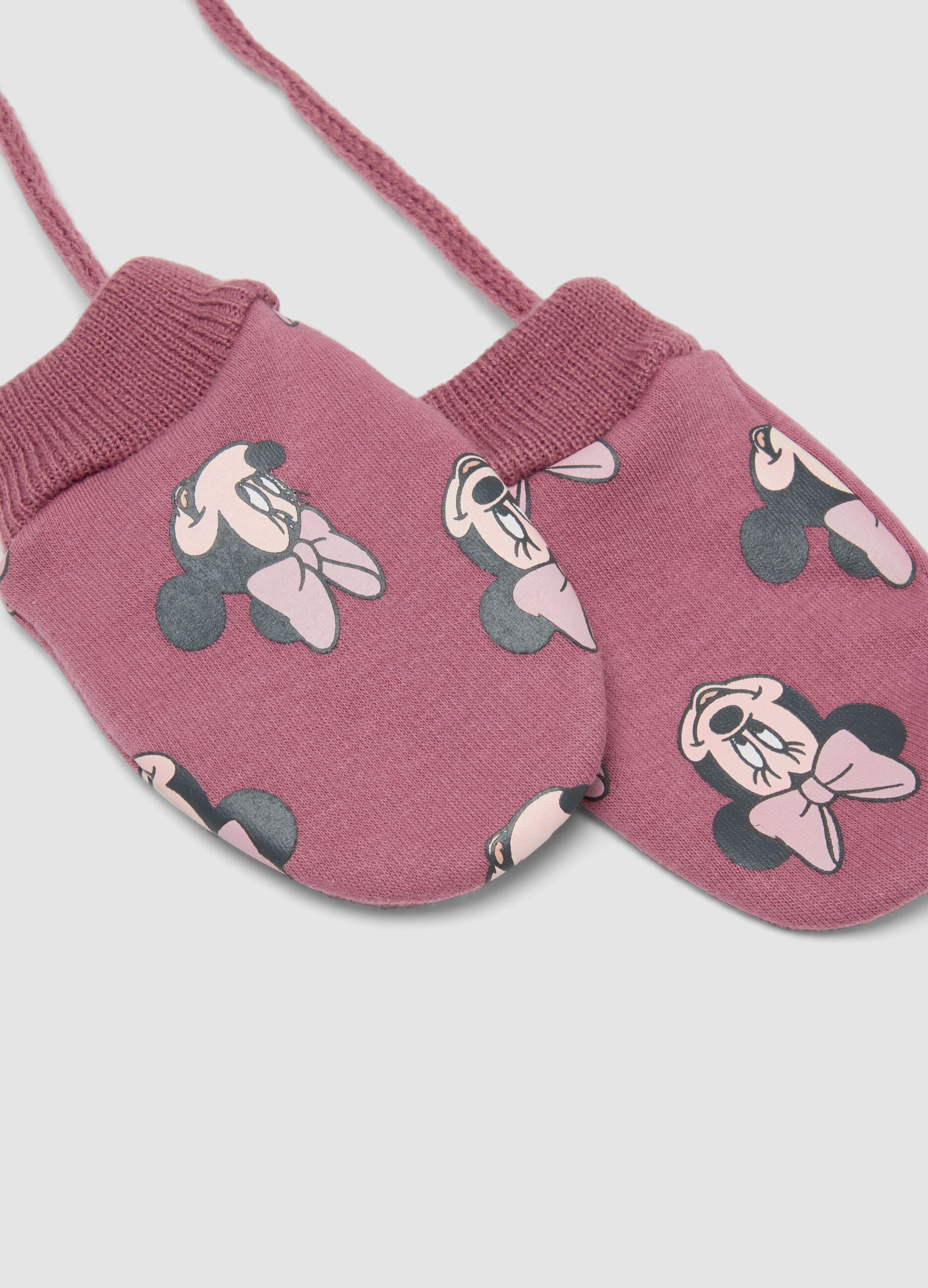 Pink stretch fabric Minnie print gloves