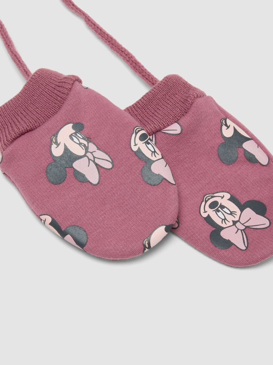 Pink stretch fabric Minnie print gloves_2