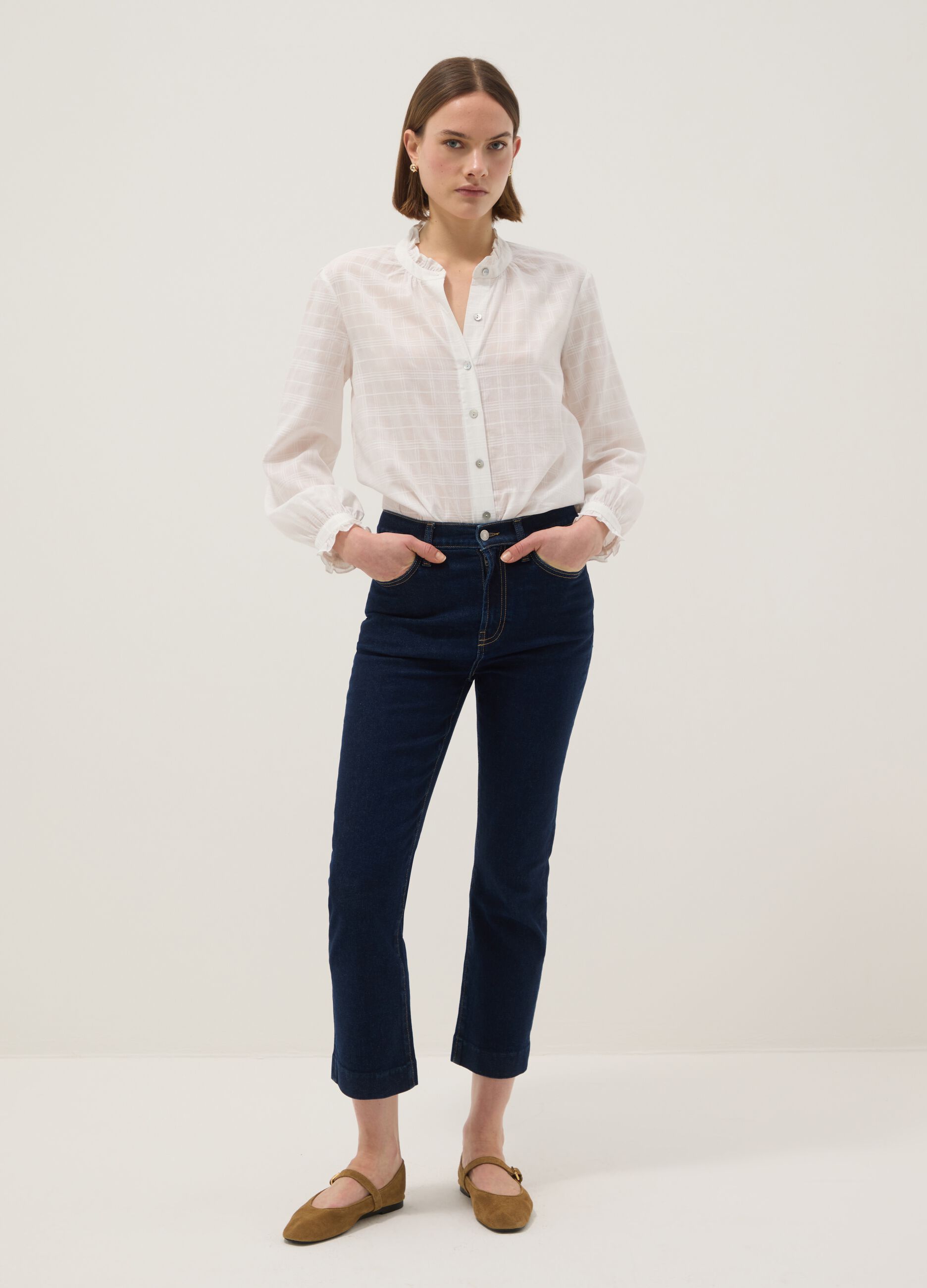 Stretch Cotton Denim Blue Bootcut Jeans