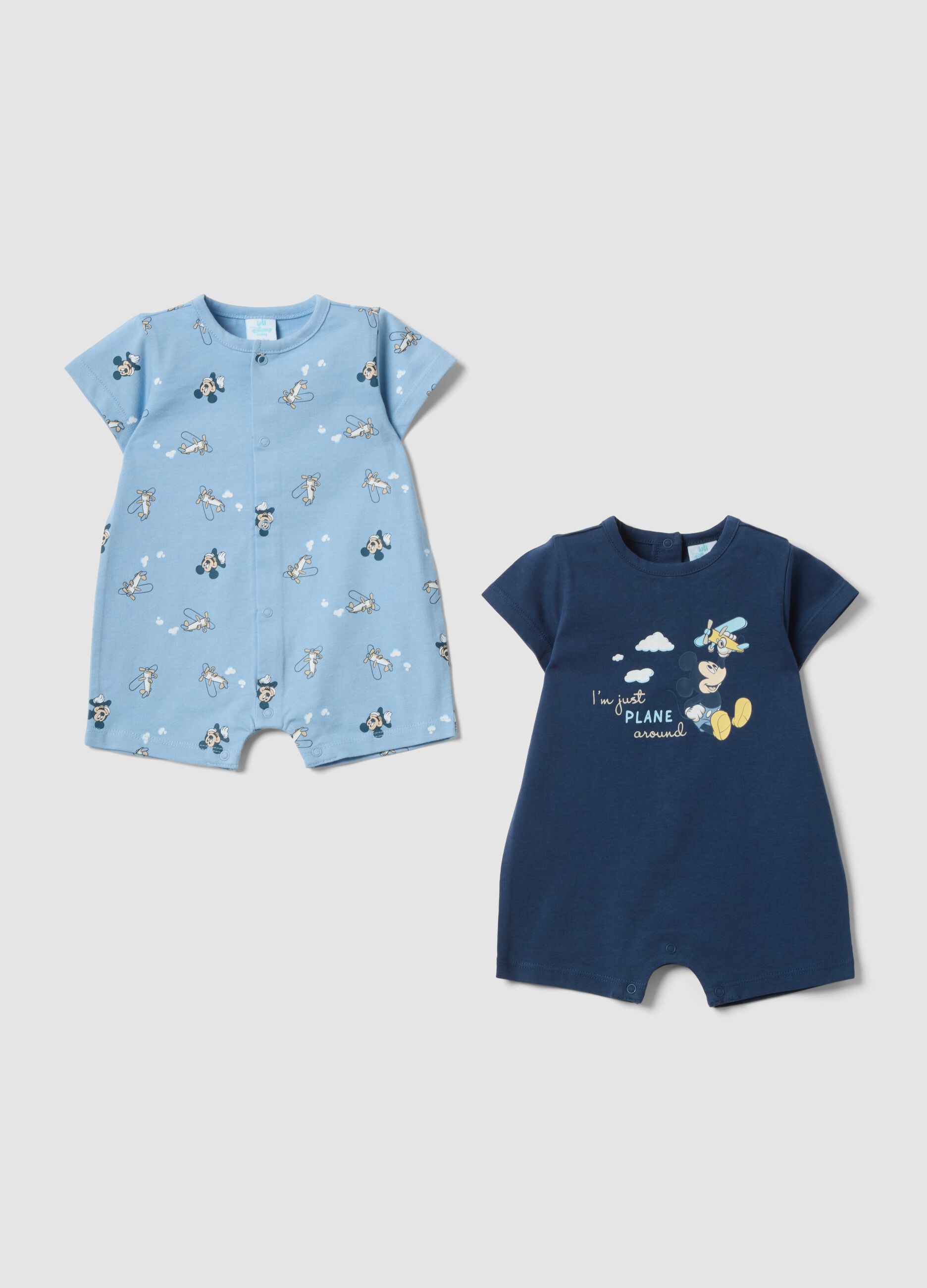 2-pack multicolour pure cotton baby rompers with Mickey Mouse