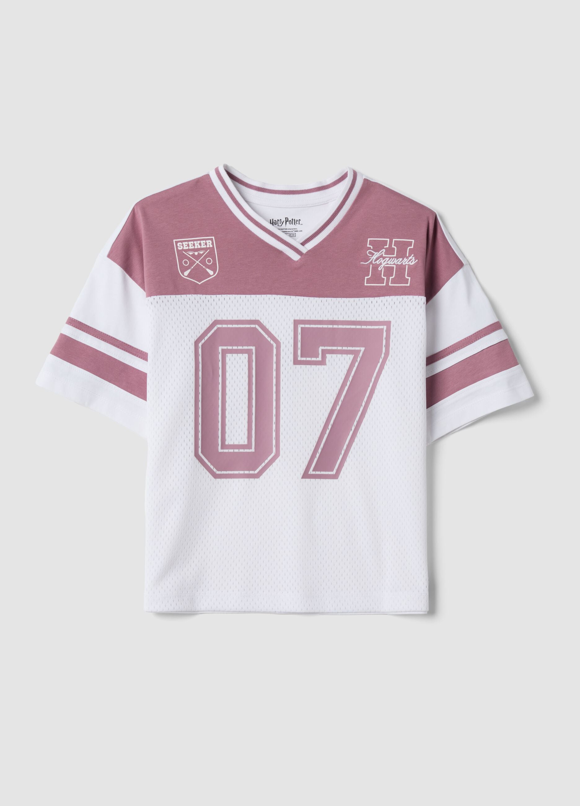 Pink and white pure cotton T-shirt with mesh texture