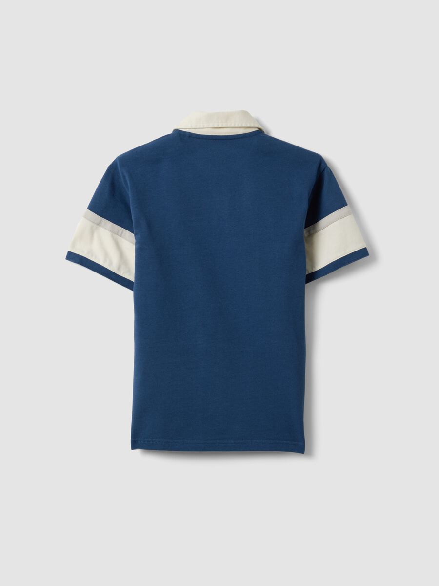 Polo blu in puro cotone a maniche corte_4