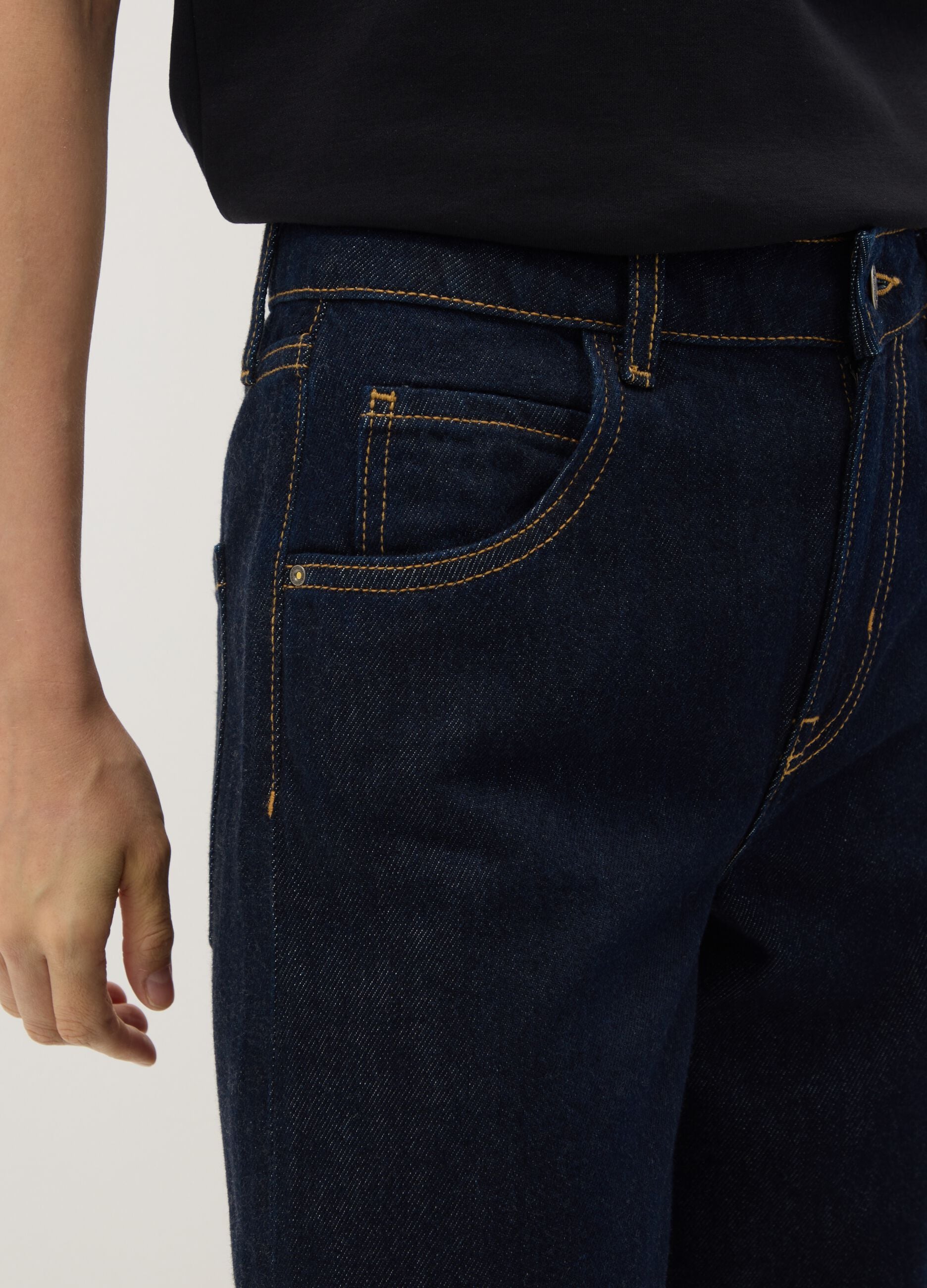 Blue denim bootcut jeans in cotton and lyocell blend
