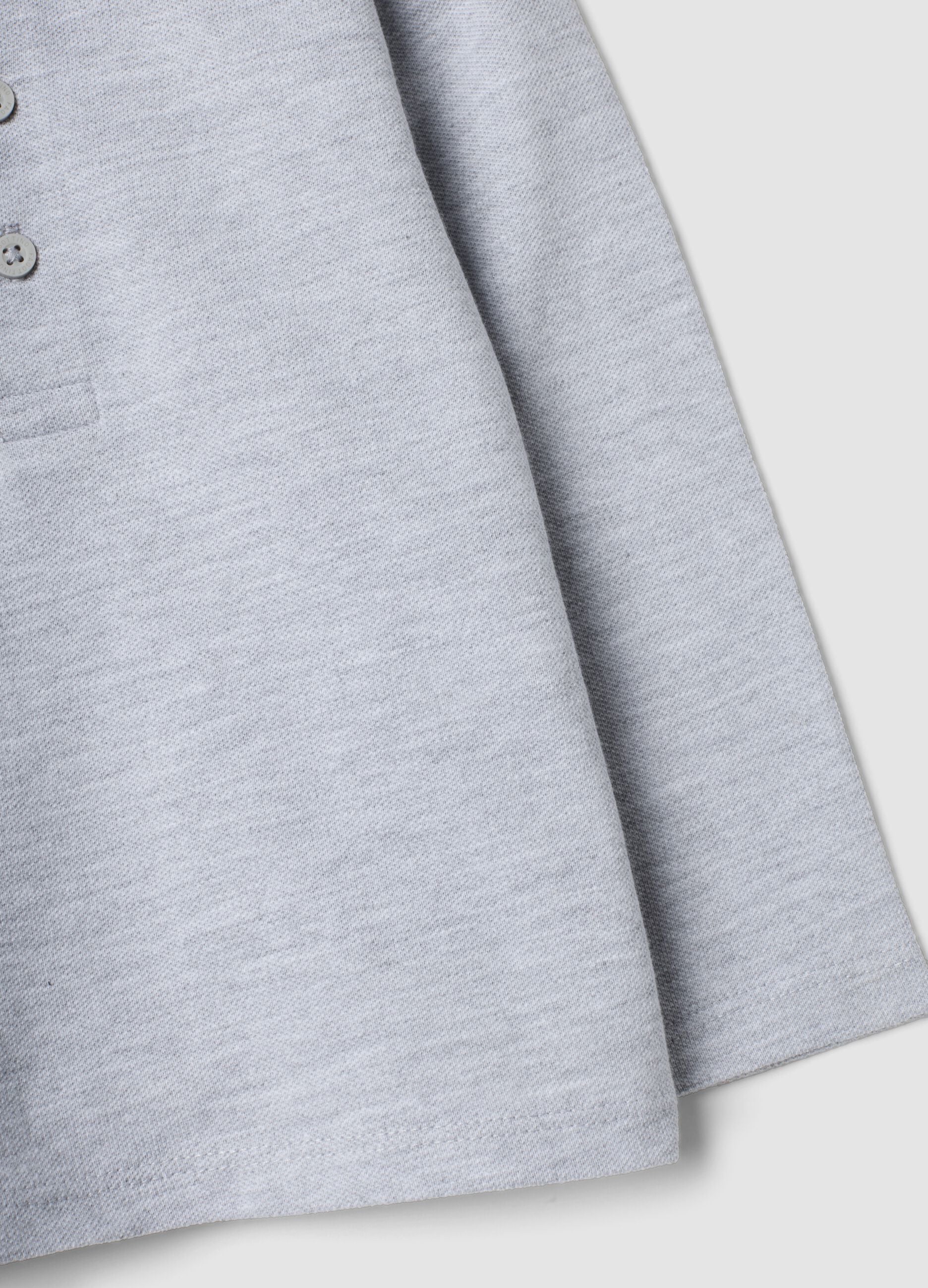 Grey organic cotton long-sleeve polo shirt
