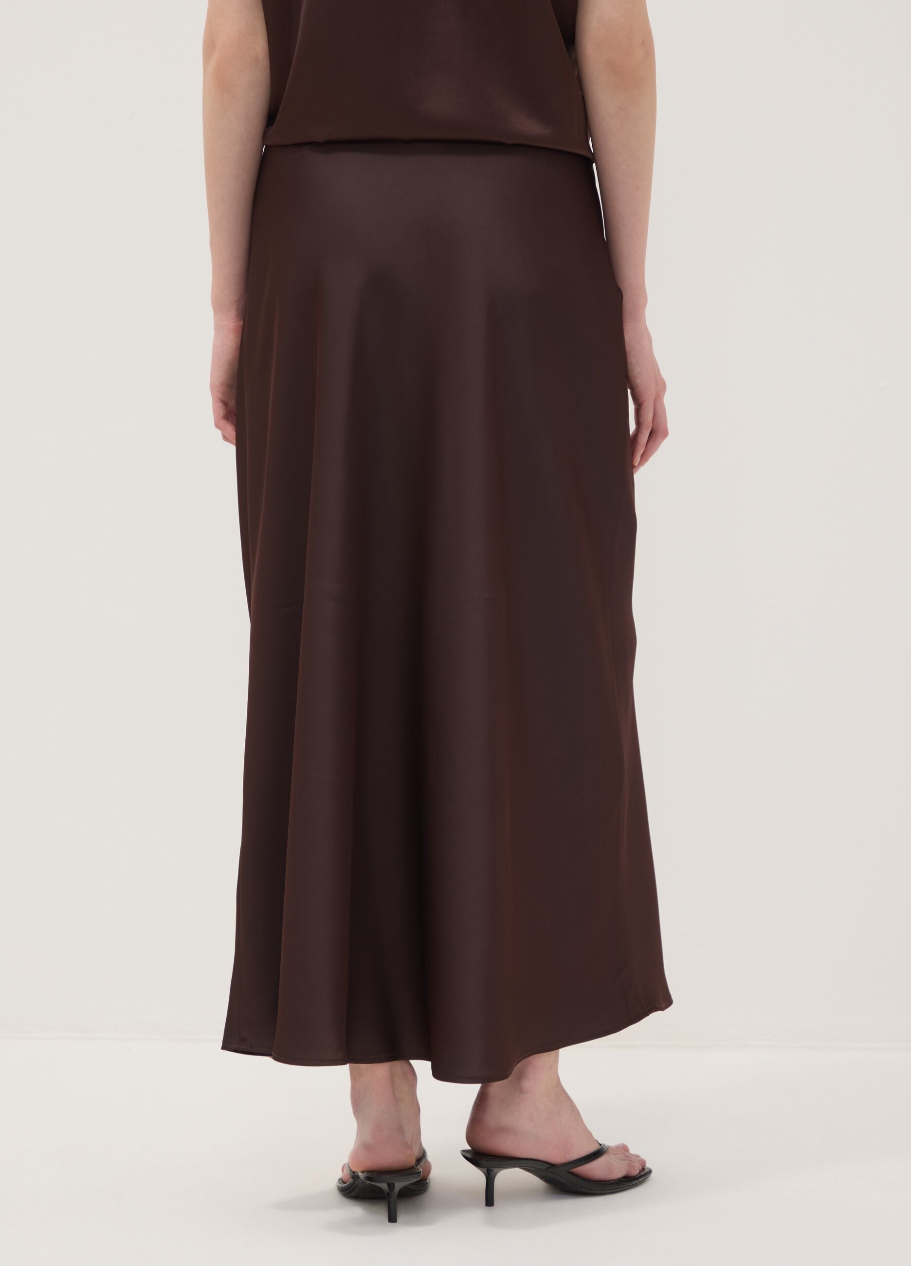 Brown satin maxi skirt with elasticated waistband