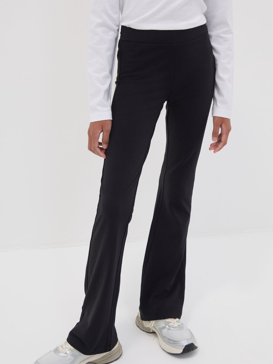 Girls' black flared leggings in stretch organic cotton_2