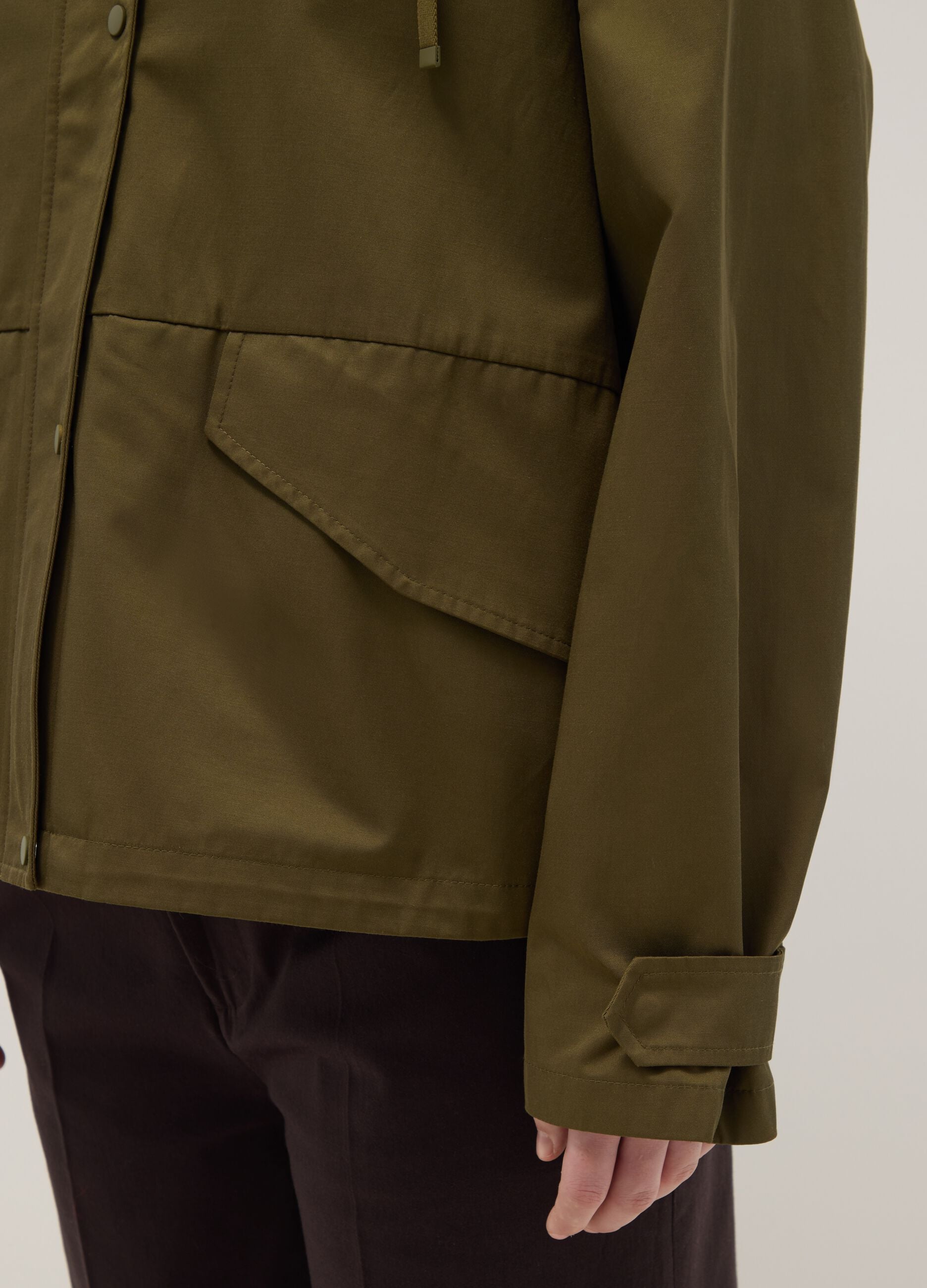 Regular fit green cotton blend parka jacket with hood