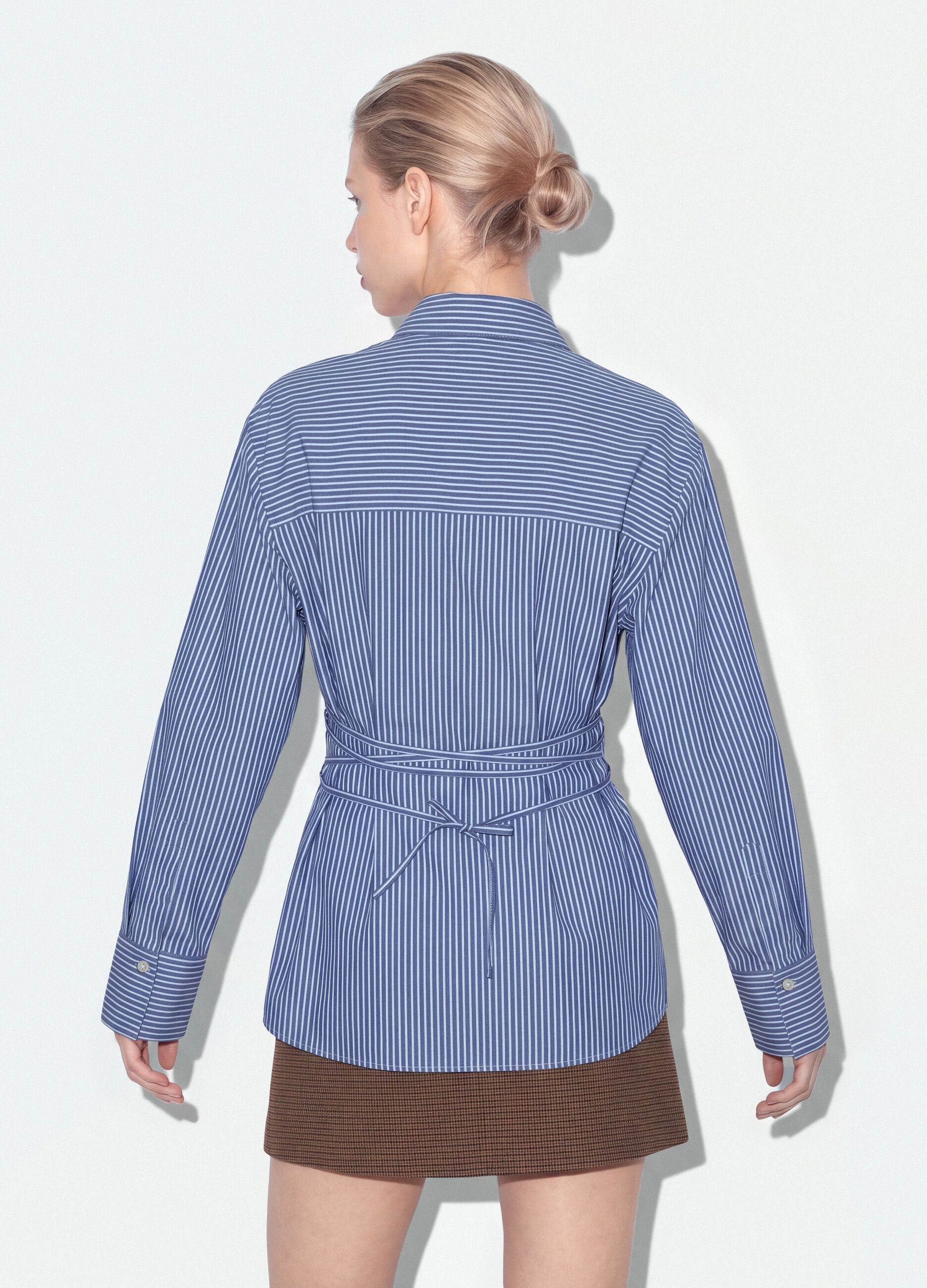 Blue striped pure cotton poplin shirt, regular fit
