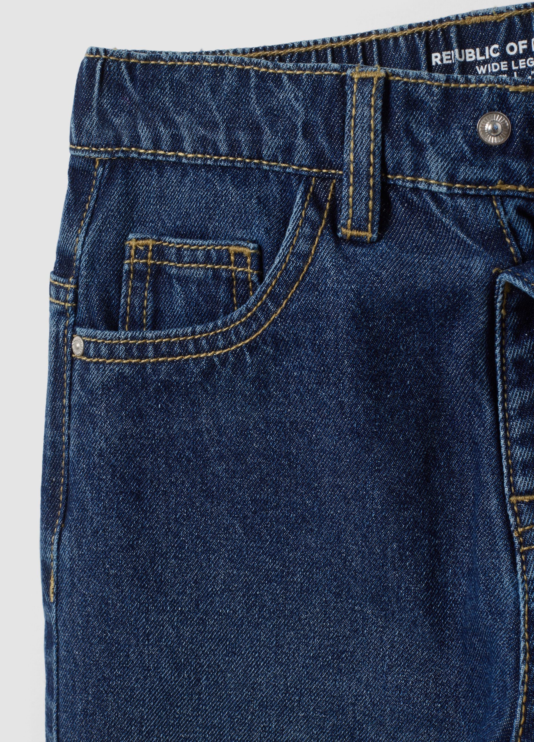 Dark blue pure cotton wide-leg jeans for boys