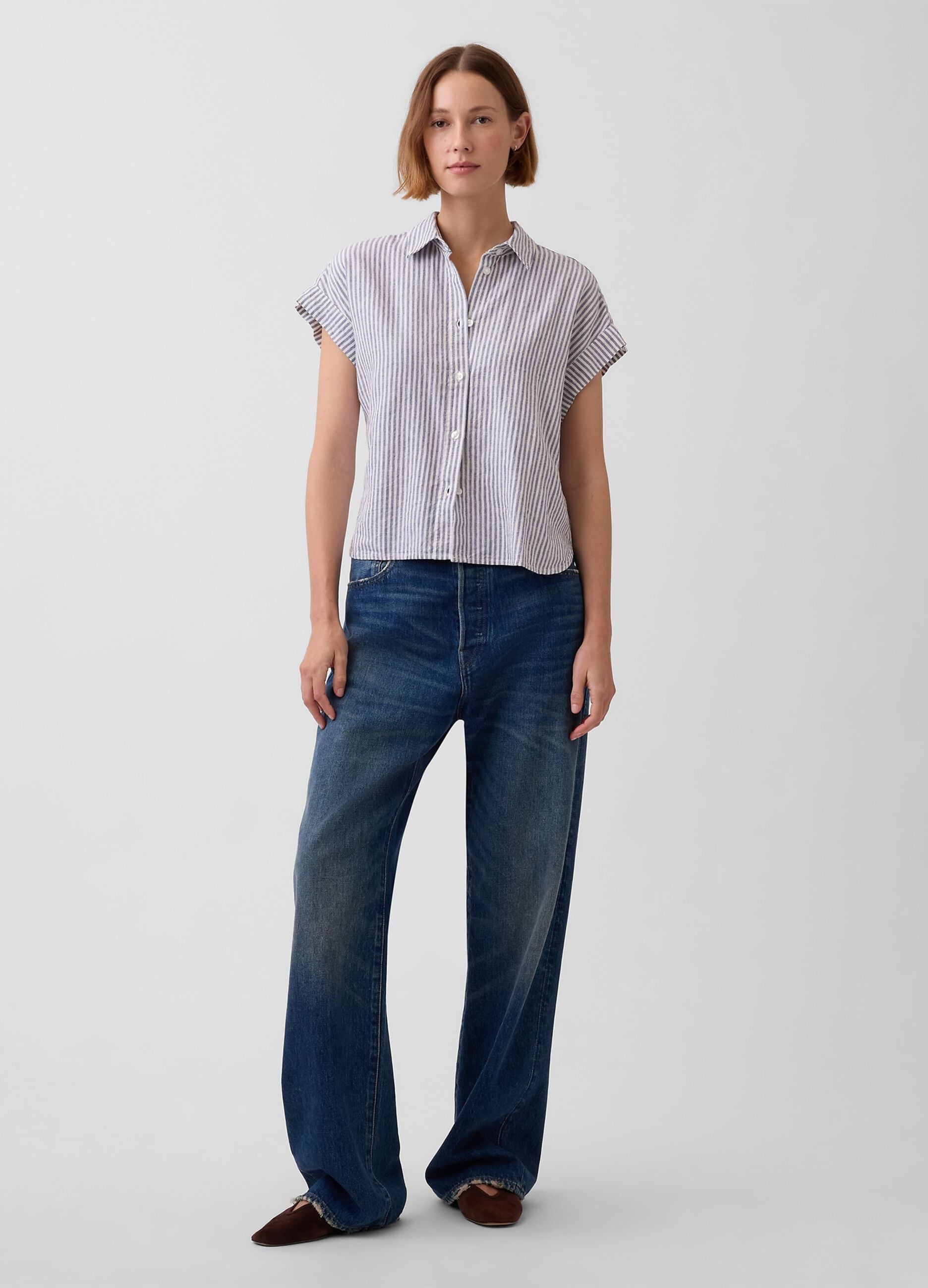 Camicia in misto lino a righe