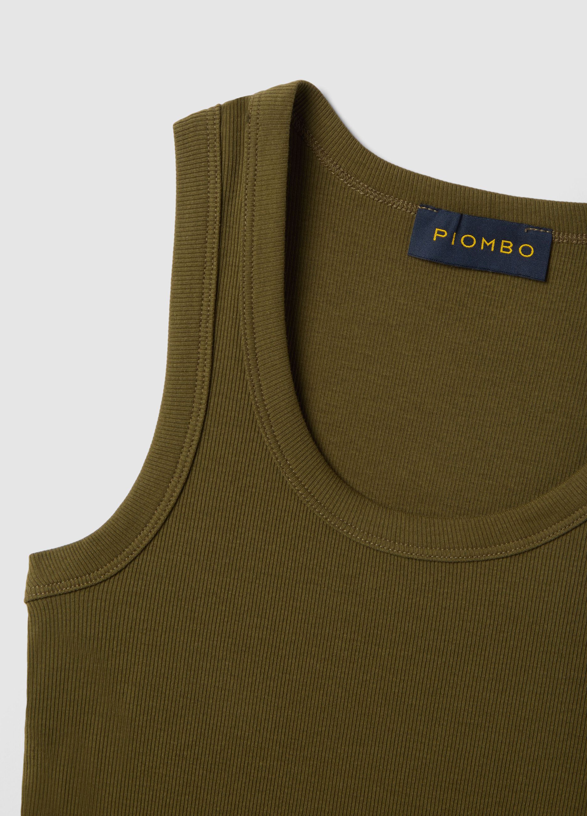 Green stretch cotton regular fit tank top