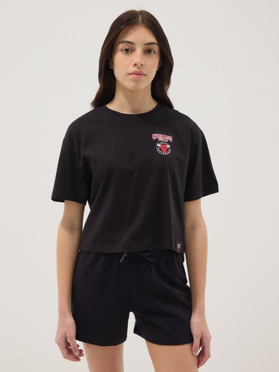 T-shirt nera in puro cotone a maniche corte relaxed fit_0