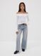 Light blue wide-leg denim jeans in pure cotton for girls_0