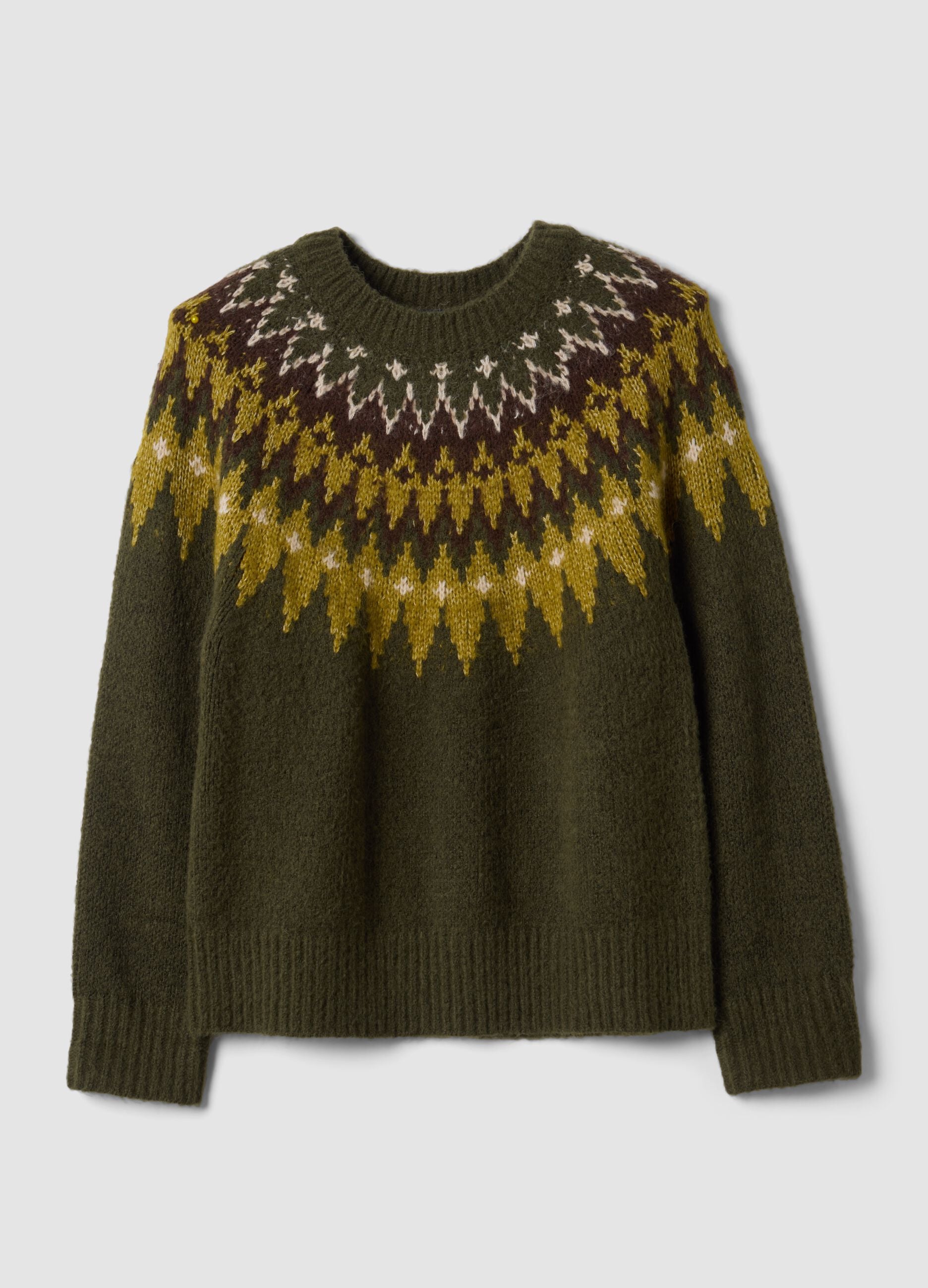 Green jacquard crew-neck jumper