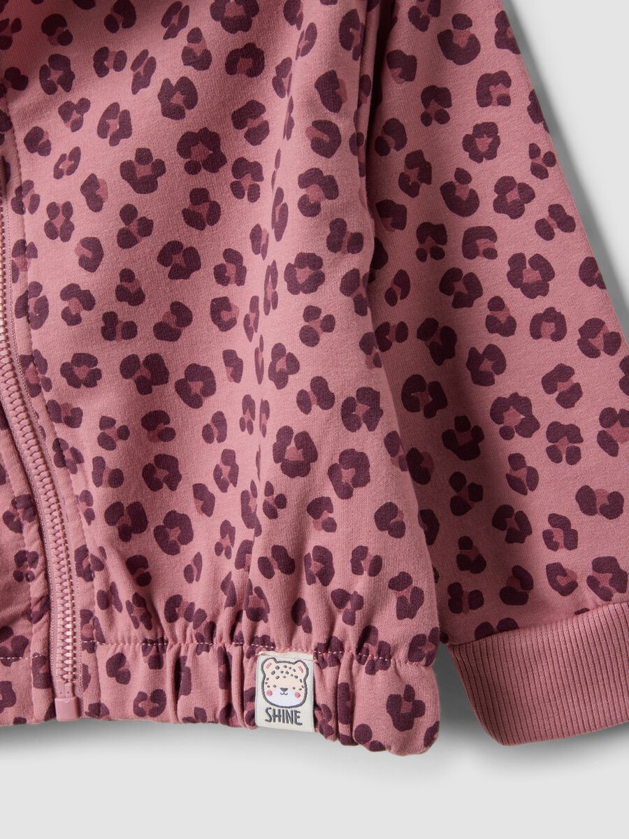 Felpa rosa con cappuccio in cotone elasticizzato e fantasia animalier per bimba_3