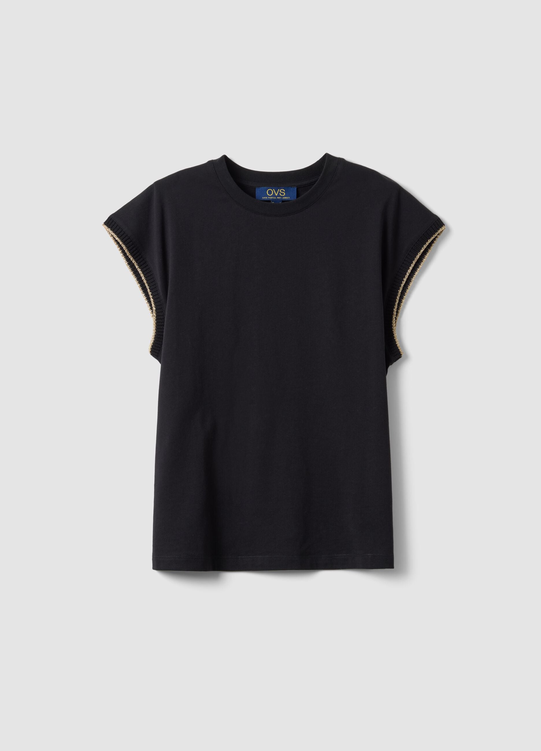 Black sleeveless pure cotton T-shirt, regular fit