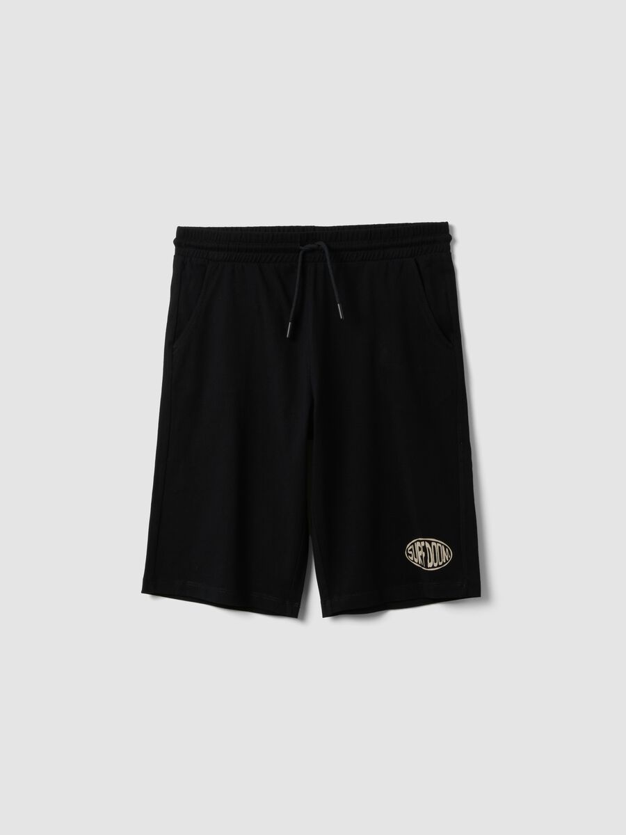 Black organic cotton Bermuda shorts with elasticated waist_3