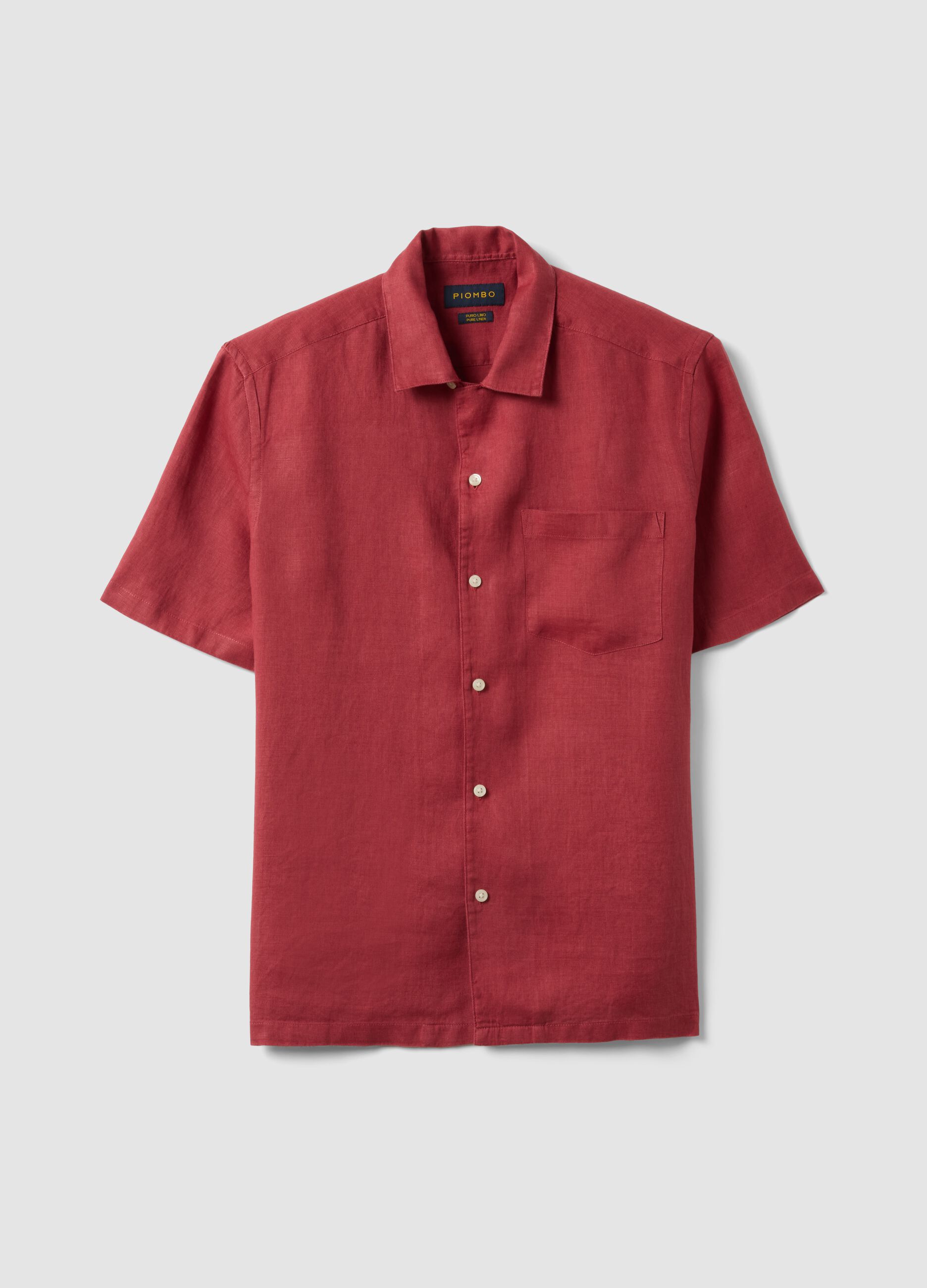 Red shirt with bowling collar in pure linen