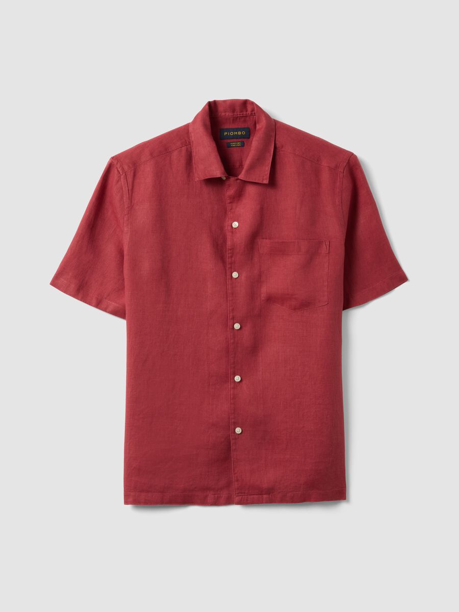 Red shirt with bowling collar in pure linen_4