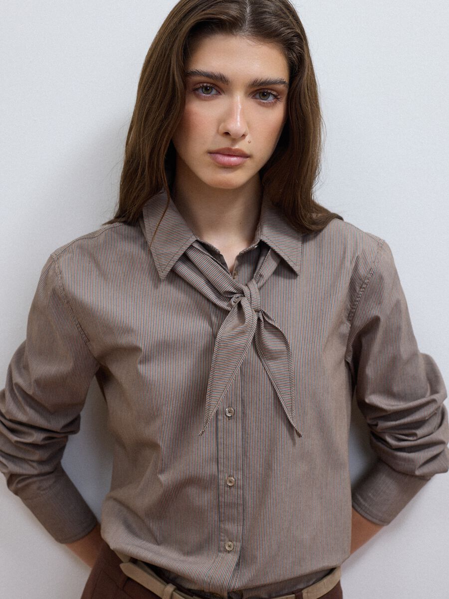Multicolour stretch-cotton shirt with scarf collar_0