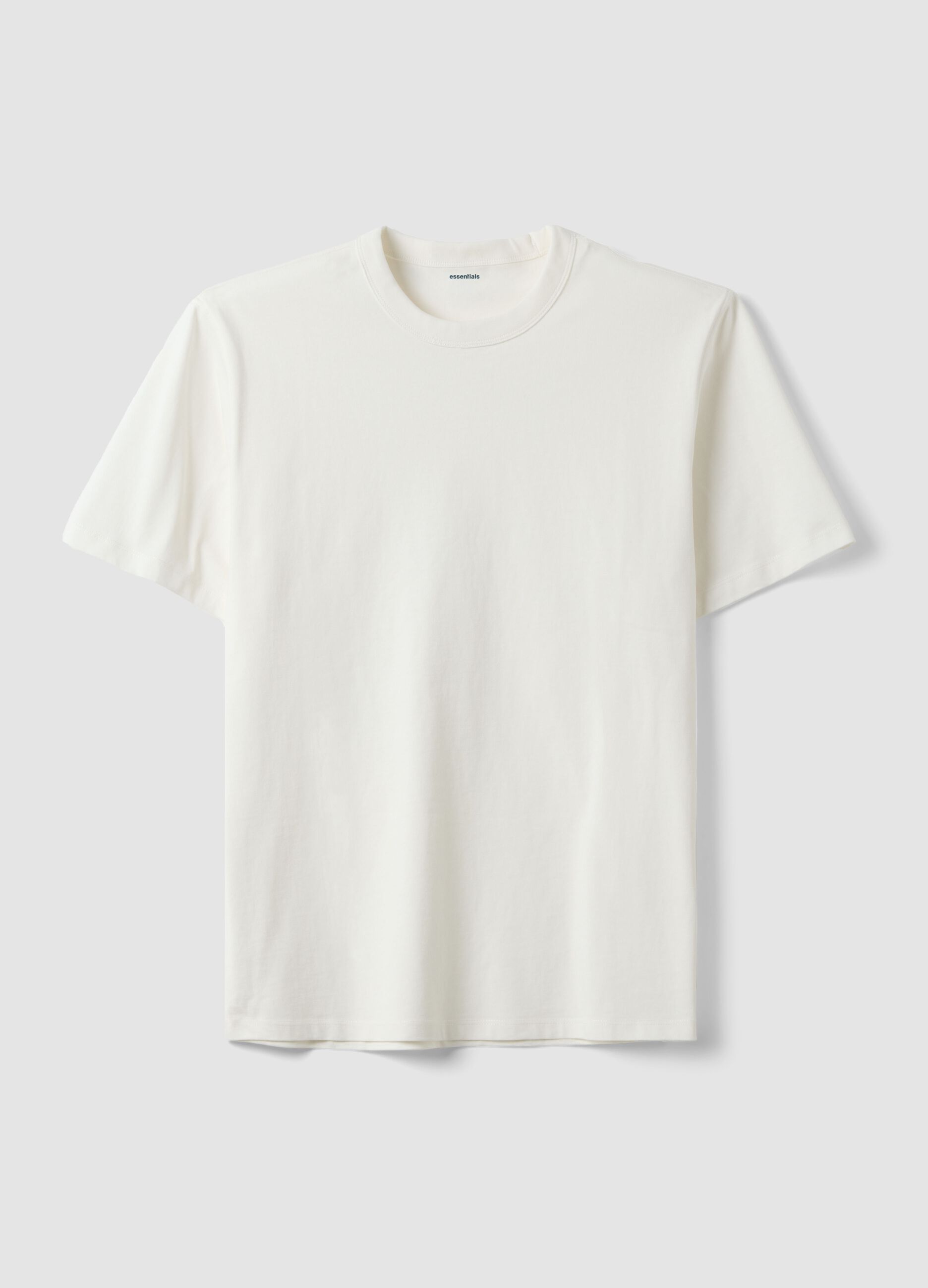 White pure cotton crew-neck T-shirt, relaxed fit