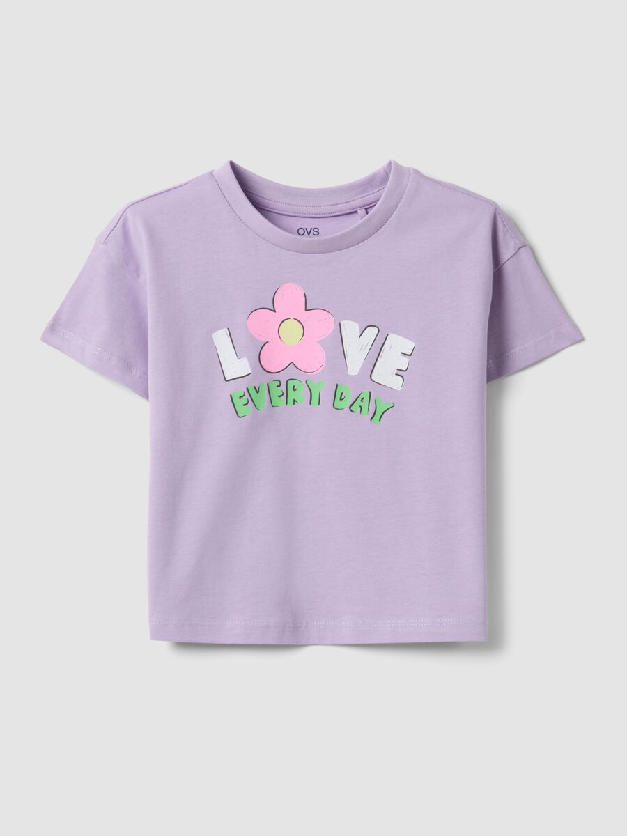 Girls' regular fit purple pure cotton T-shirt with print_0