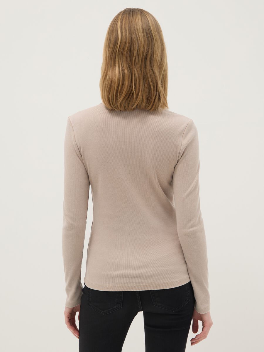 Beige regular fit stretchy cotton long sleeve top_2