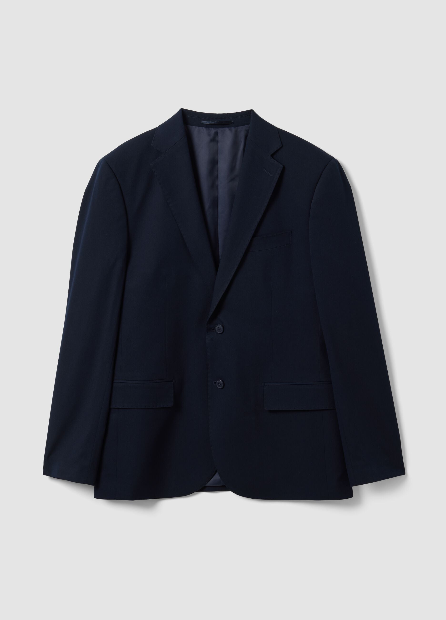 Blue stretch-viscose blazer with classic lapels