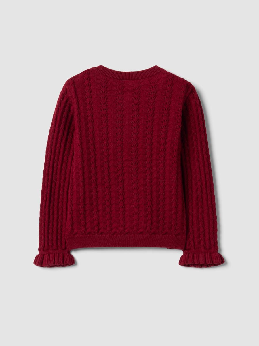 Red pure cotton openwork knit cardigan for baby girl_2