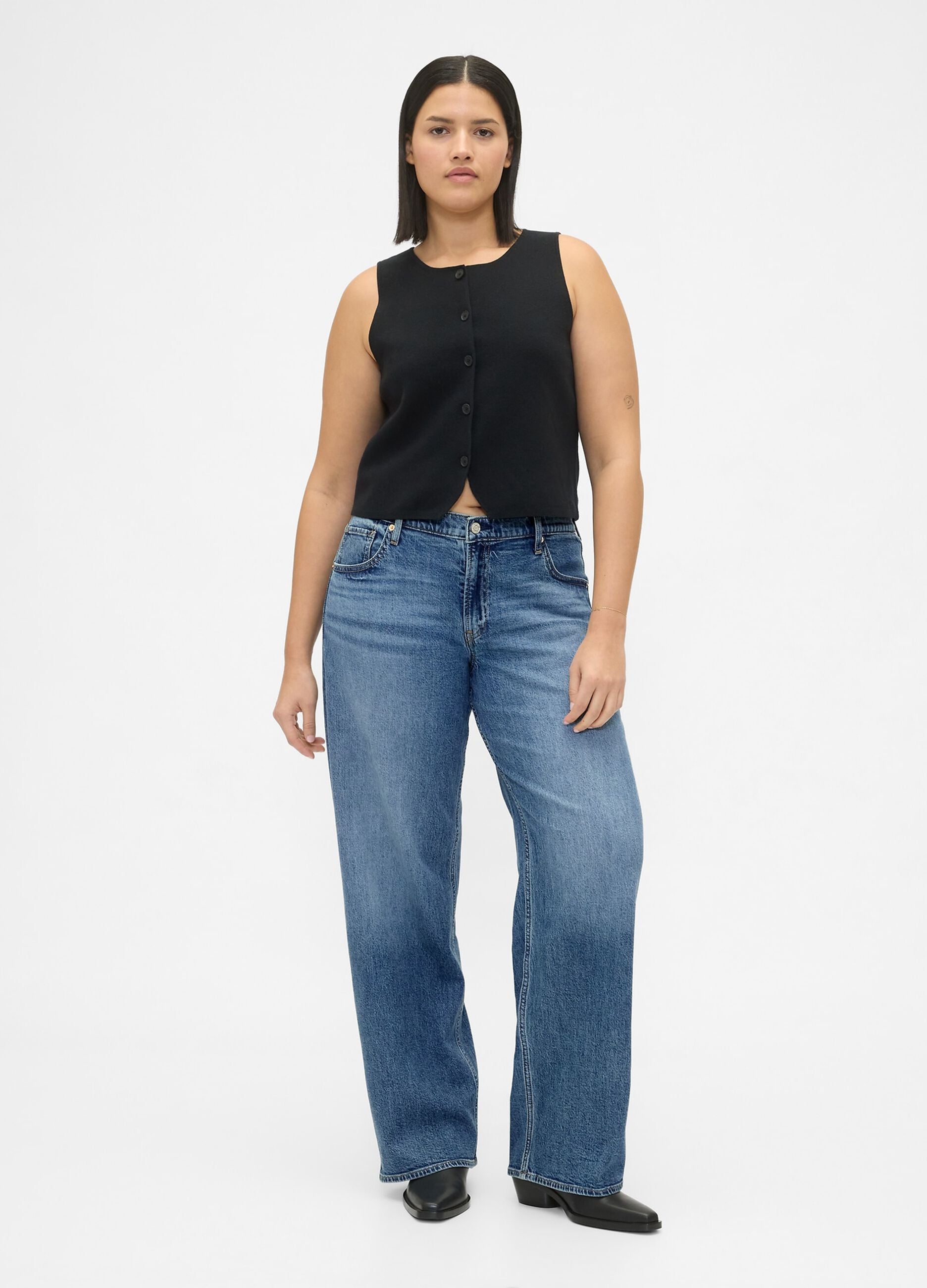 Wide-leg stretch denim jeans