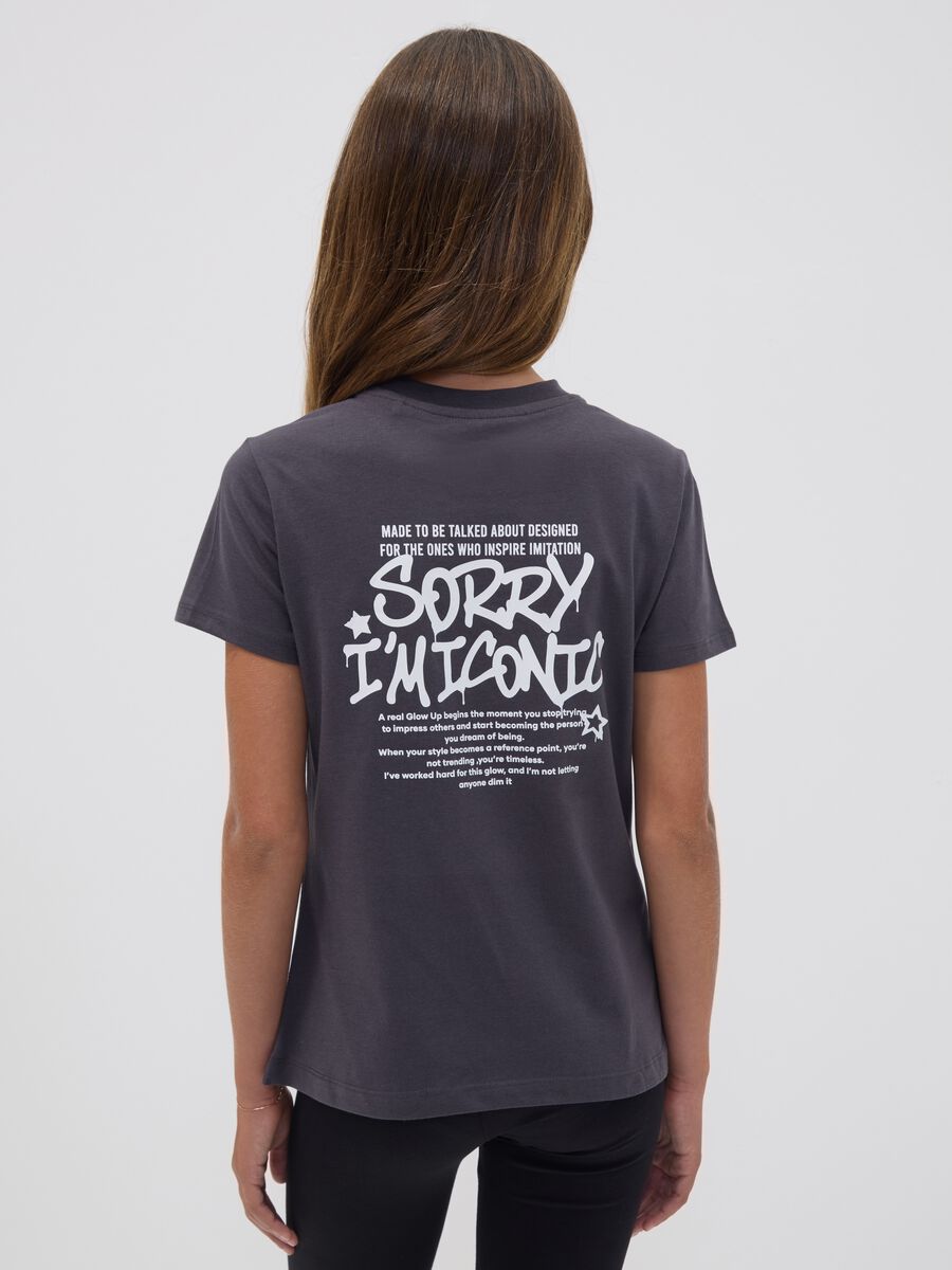 Grey pure organic cotton T-shirt with front and back print for girls_2