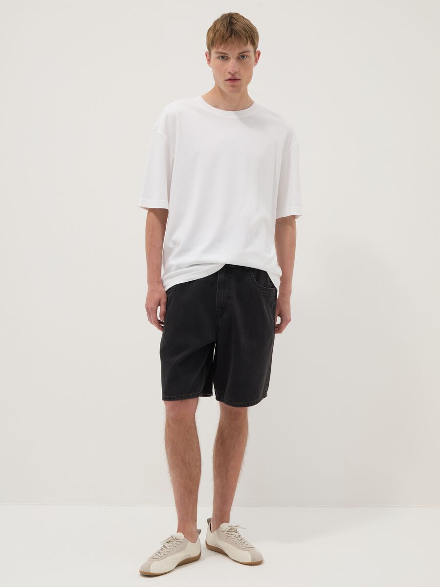 Black denim bermuda shorts in a cotton blend, baggy fit_1