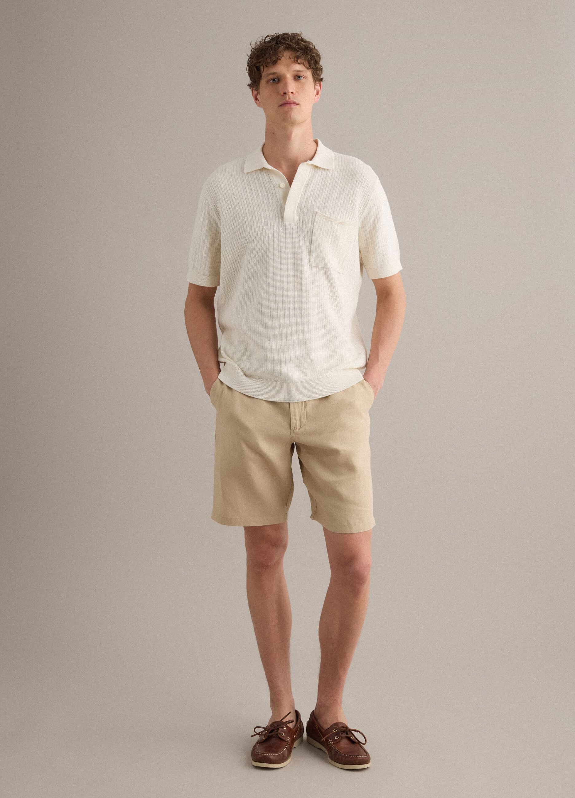 White pure cotton polo with chest pocket, regular fit