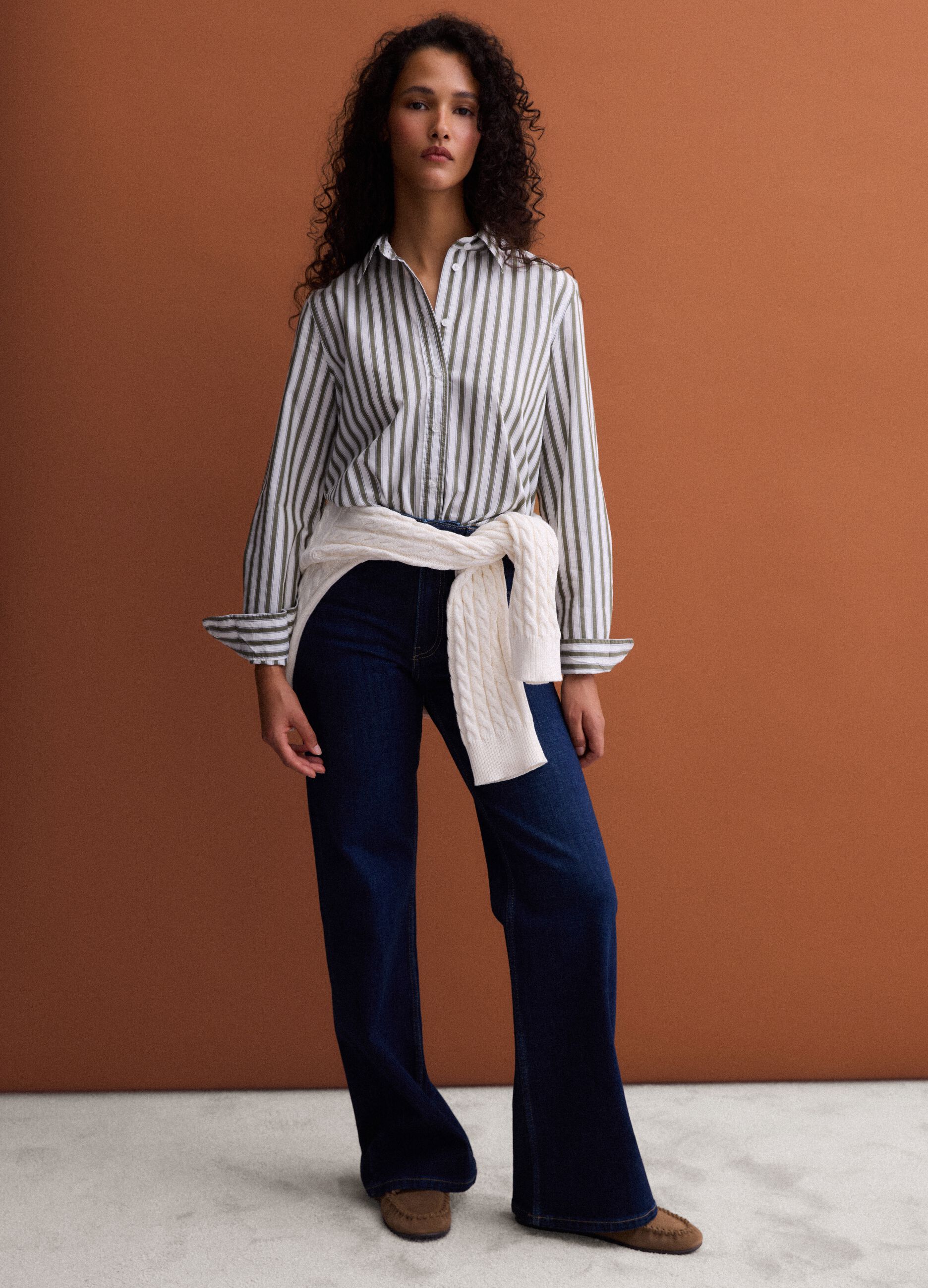 Blue stretch cotton wide-leg jeans