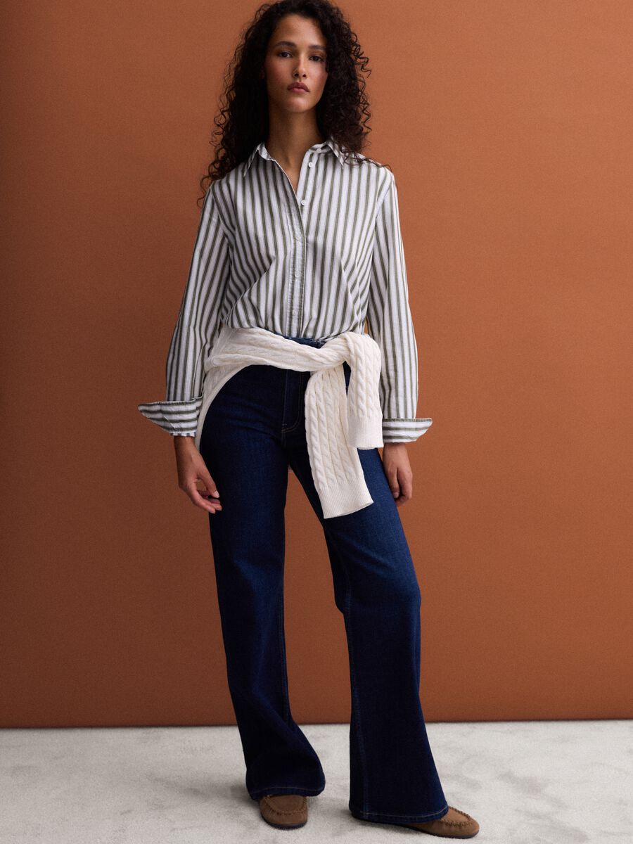Blue stretch cotton wide-leg jeans_0
